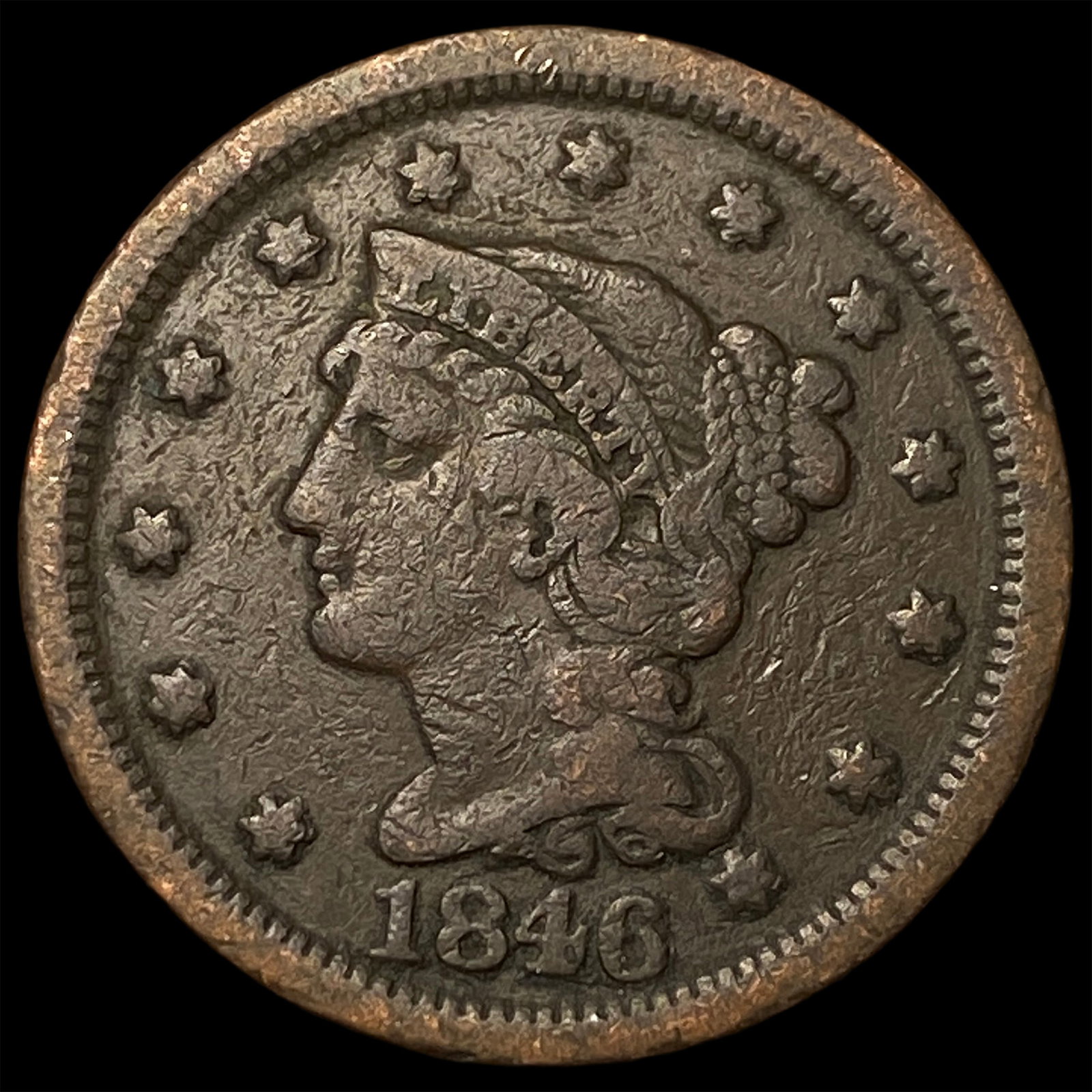 1846 Braided Hair Large Cent LIGHTLY CIRCULATED (1 of 2)