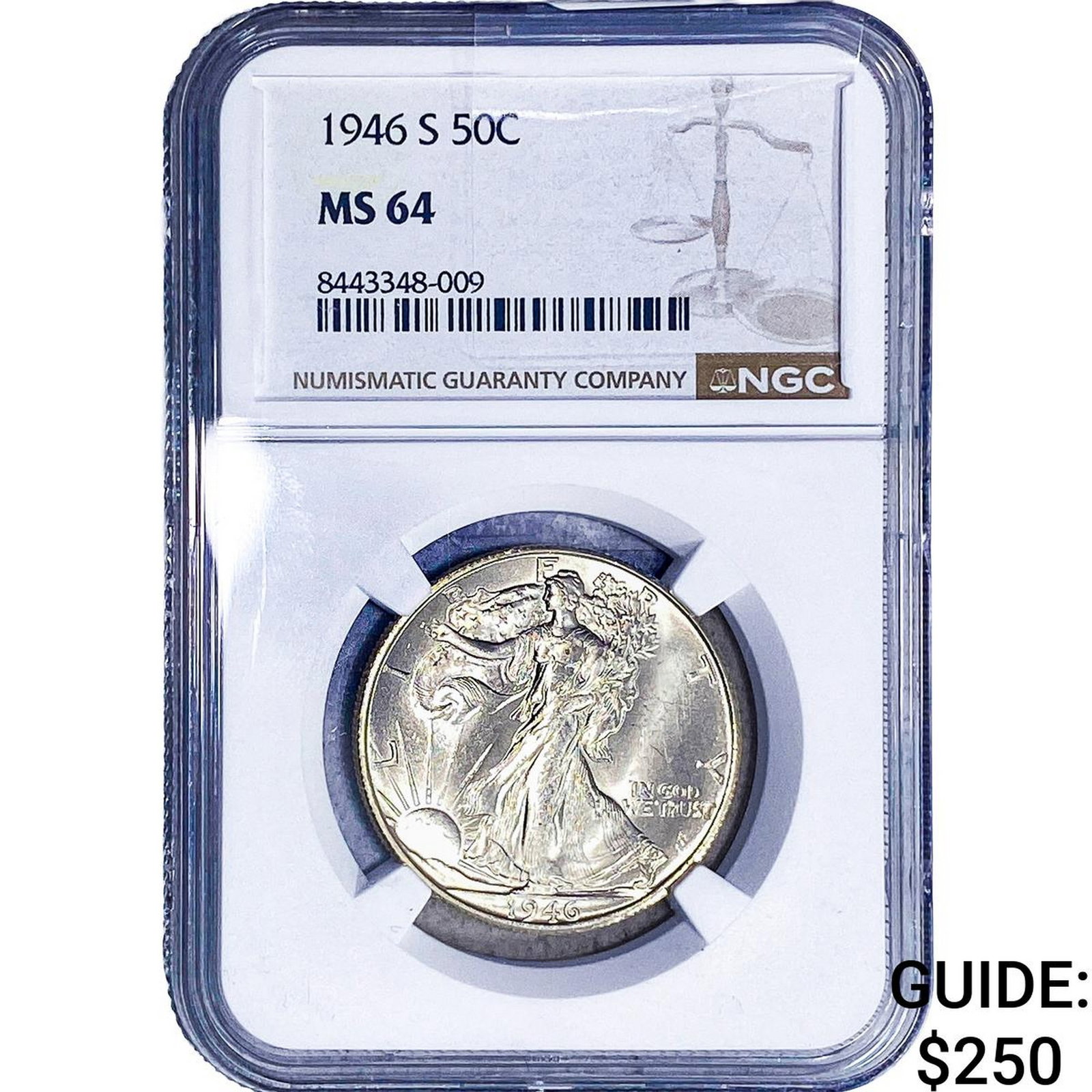 1946-S Walking Liberty Half Dollar NGC MS64: 1946-S Walking Liberty Half Dollar NGC MS64