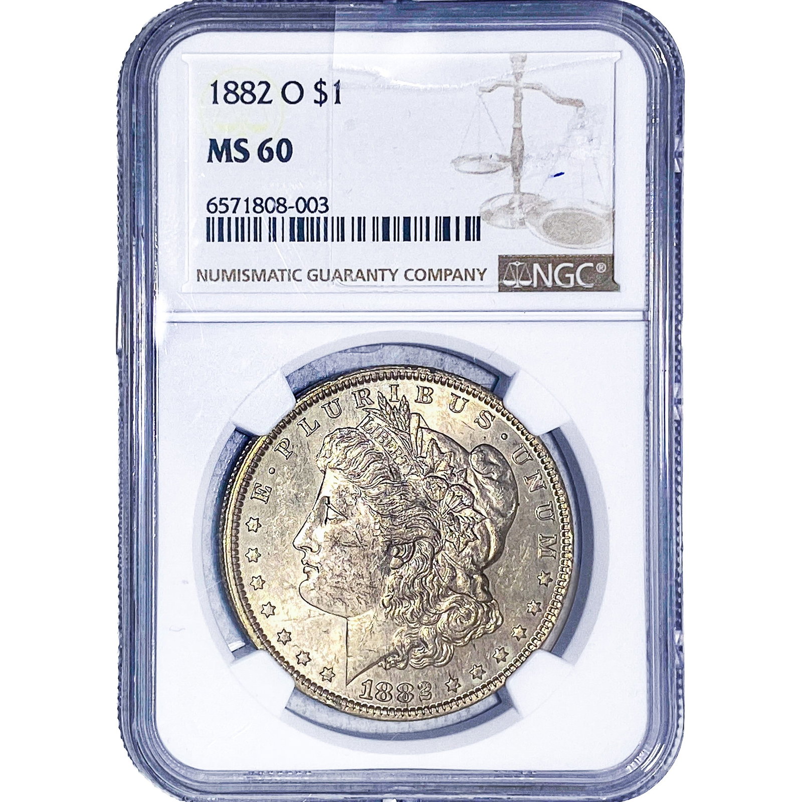 1882-O Morgan Silver Dollar NGC MS60: 1882-O Morgan Silver Dollar NGC MS60