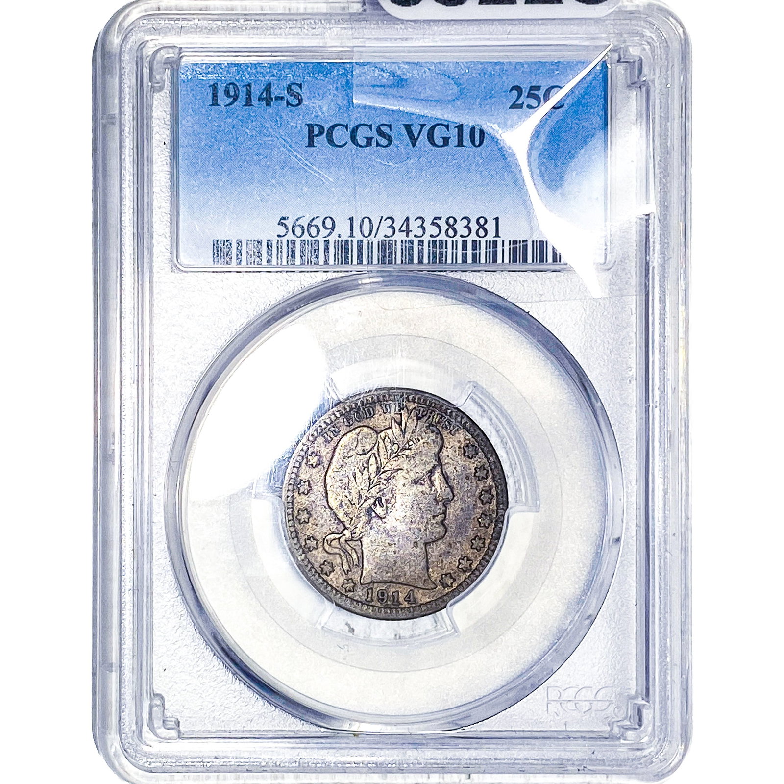 1914-S Barber Quarter PCGS VG10: 1914-S Barber Quarter PCGS VG10