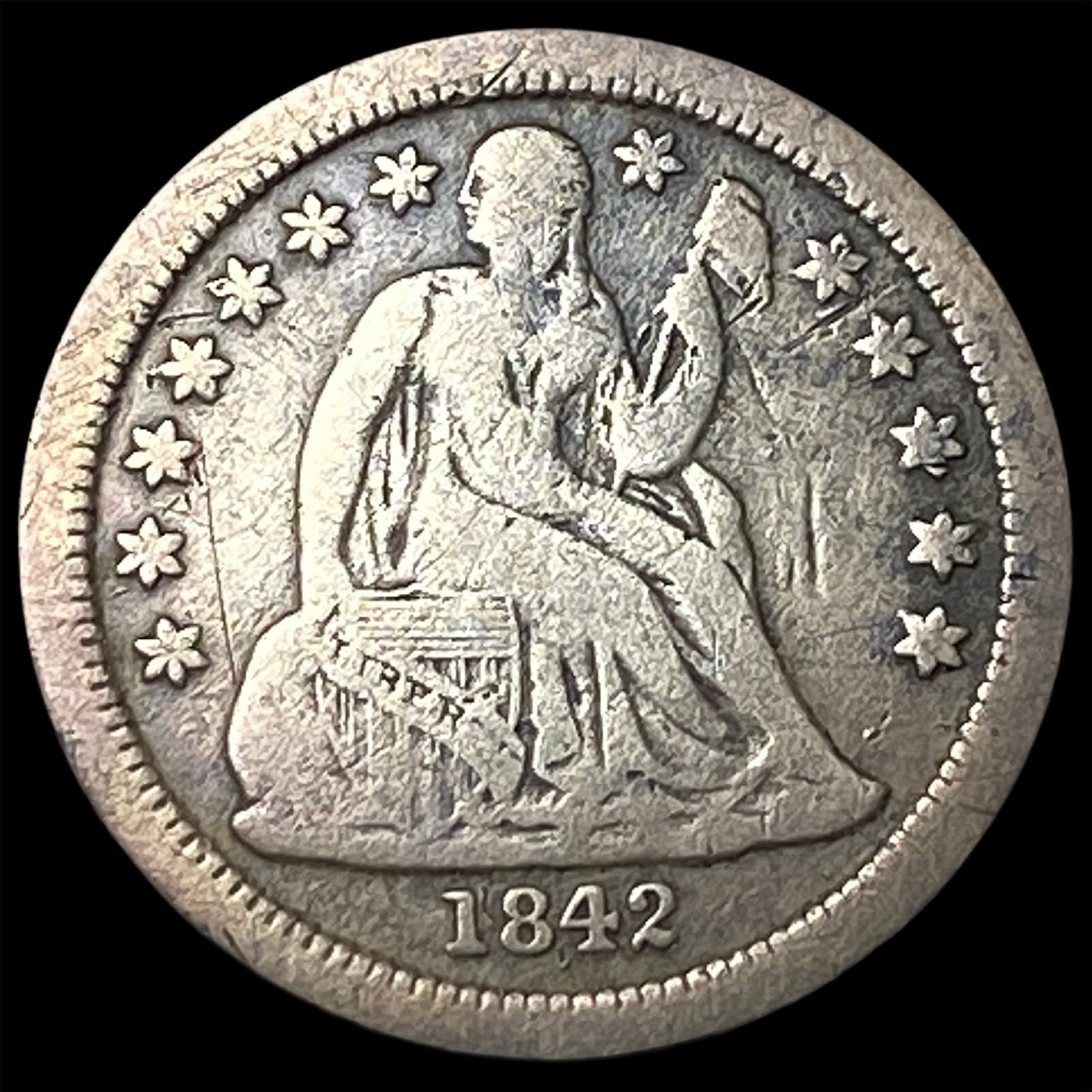 1842-O Silver Seated Liberty Dime NICELY CIRCULATED: 1842-O Silver Seated Liberty Dime NICELY CIRCULATED