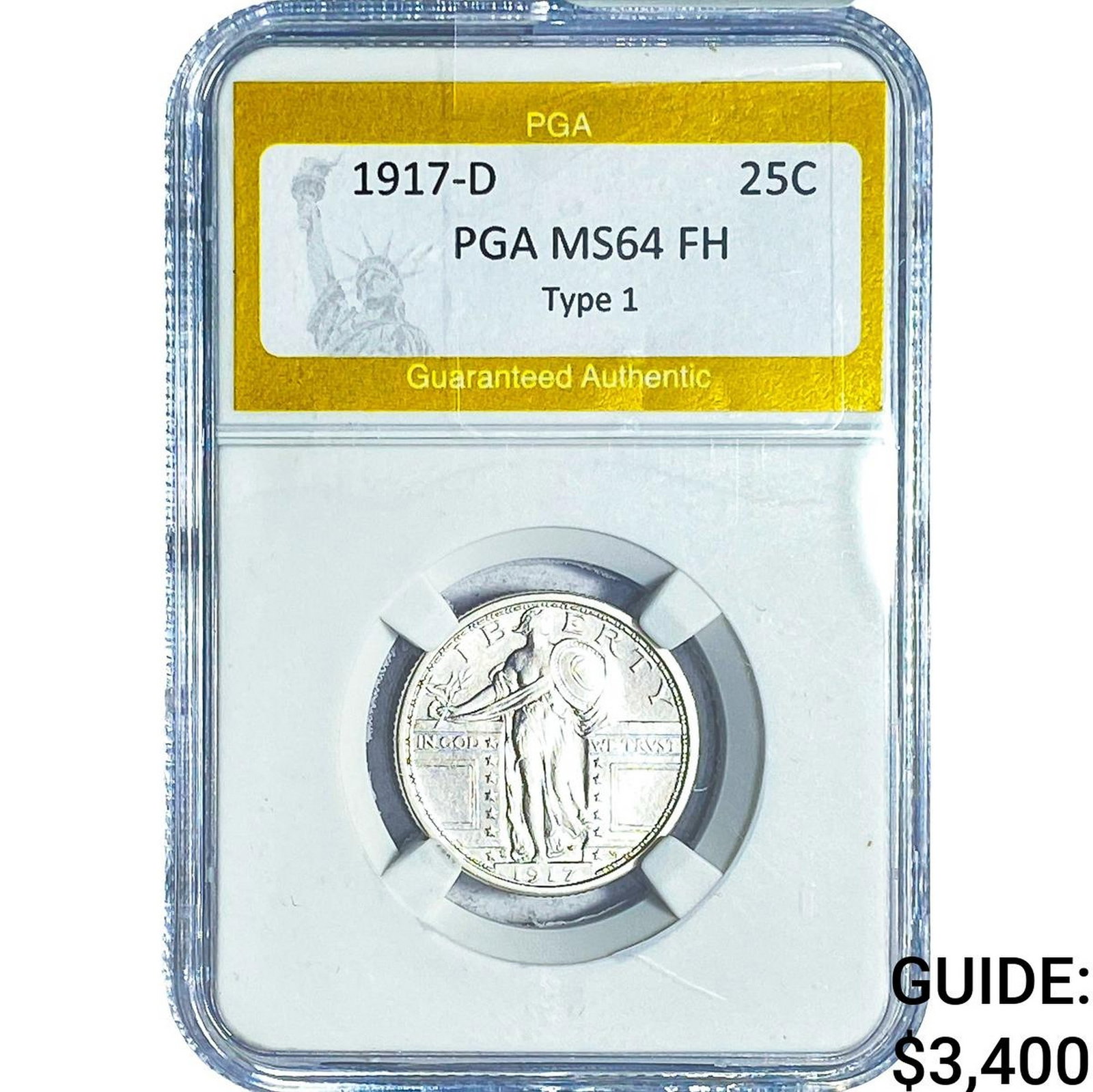 1917-D Standing Liberty Quarter PGA MS64 FH Type 1: 1917-D Standing Liberty Quarter PGA MS64 FH Type 1