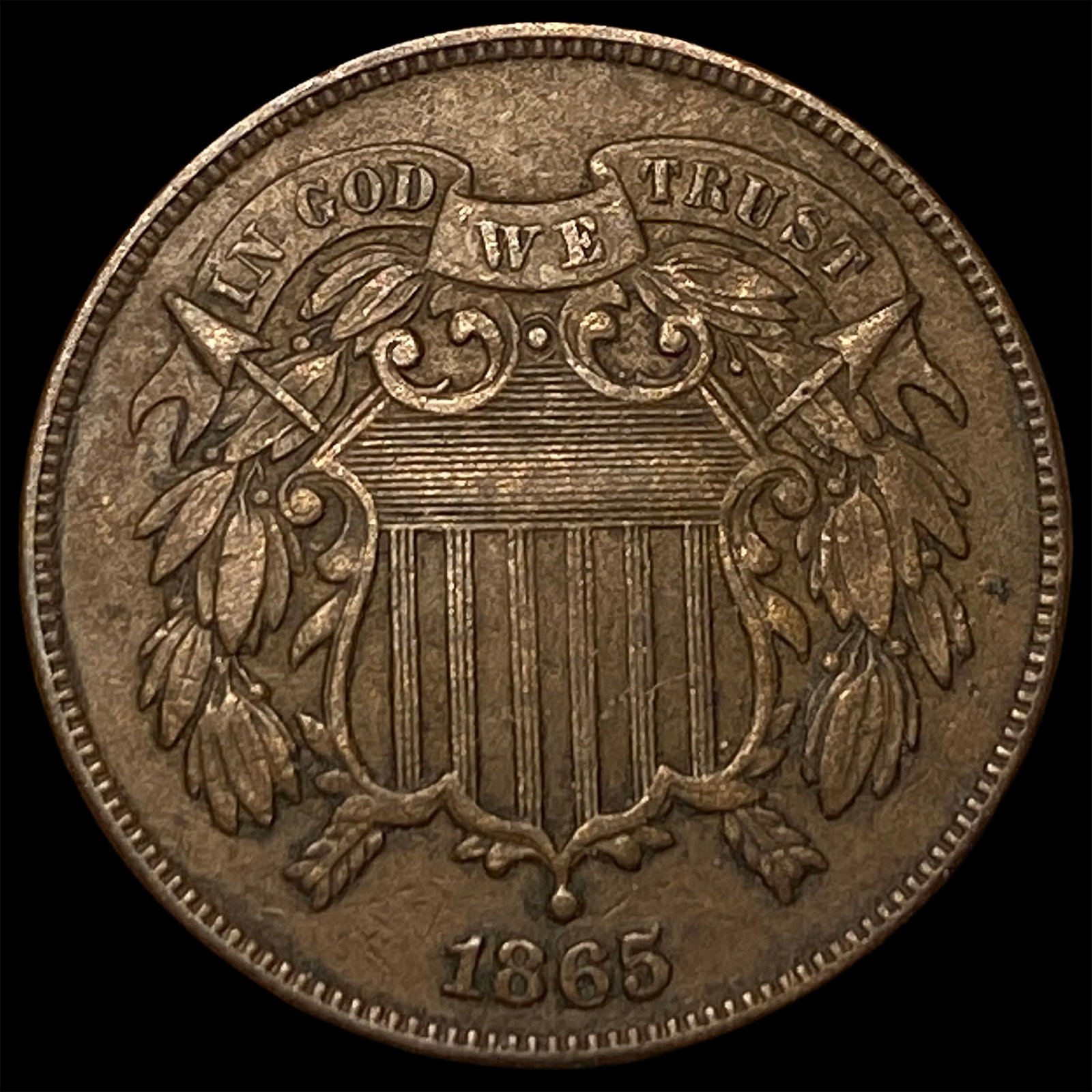 1865 Copper Two-Cent Piece NEARLY UNCIRCULATED: 1865 Copper Two-Cent Piece NEARLY UNCIRCULATED