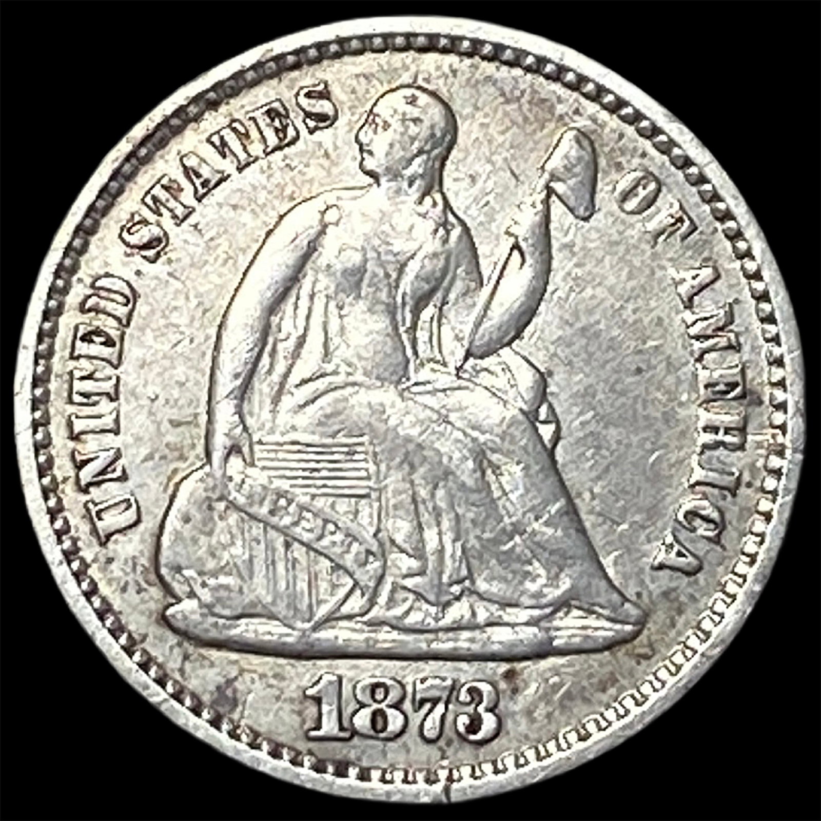 1873 Seated Liberty Half Dime CLOSELY UNCIRCULATED: 1873 Seated Liberty Half Dime CLOSELY UNCIRCULATED