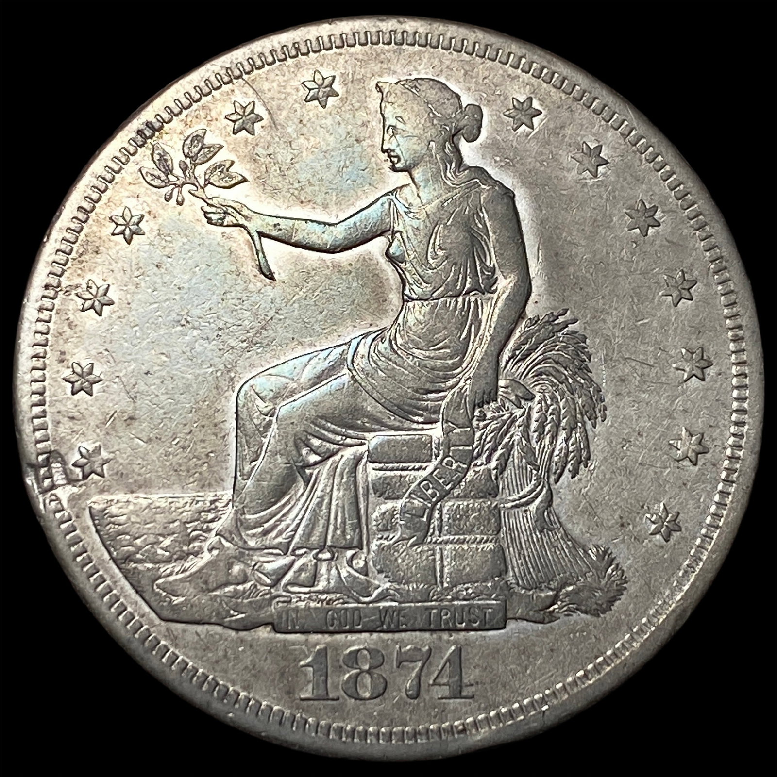 1874-S Silver Trade Dollar NEARLY UNCIRCULATED: 1874-S Silver Trade Dollar NEARLY UNCIRCULATED