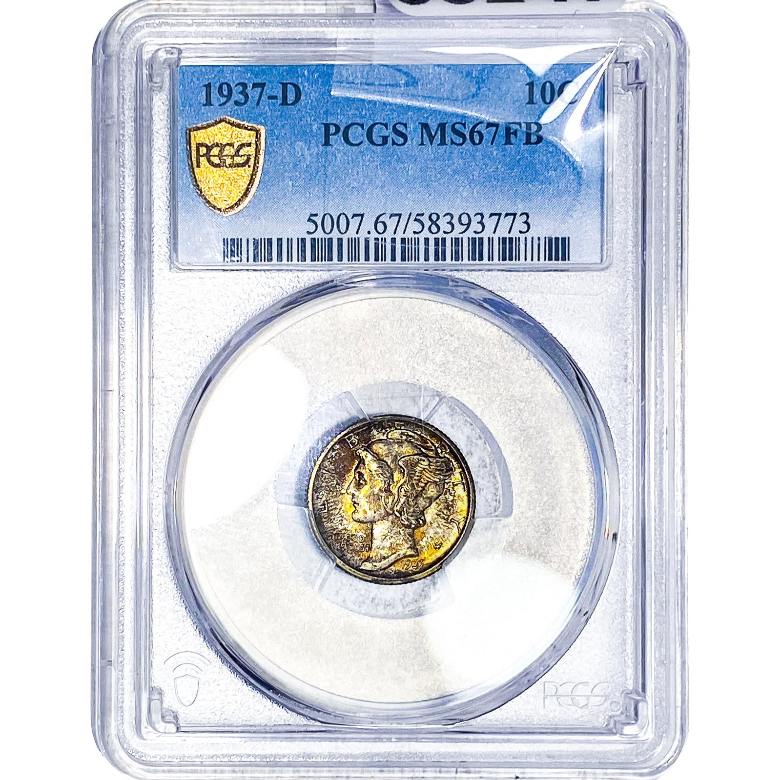 1937-D Mercury Silver Dime PCGS MS67 FB: 1937-D Mercury Silver Dime PCGS MS67 FB
