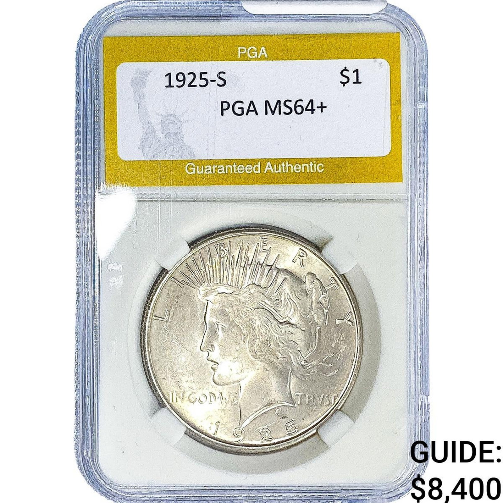 1925-S Silver Peace Dollar PGA MS64+: 1925-S Silver Peace Dollar PGA MS64+