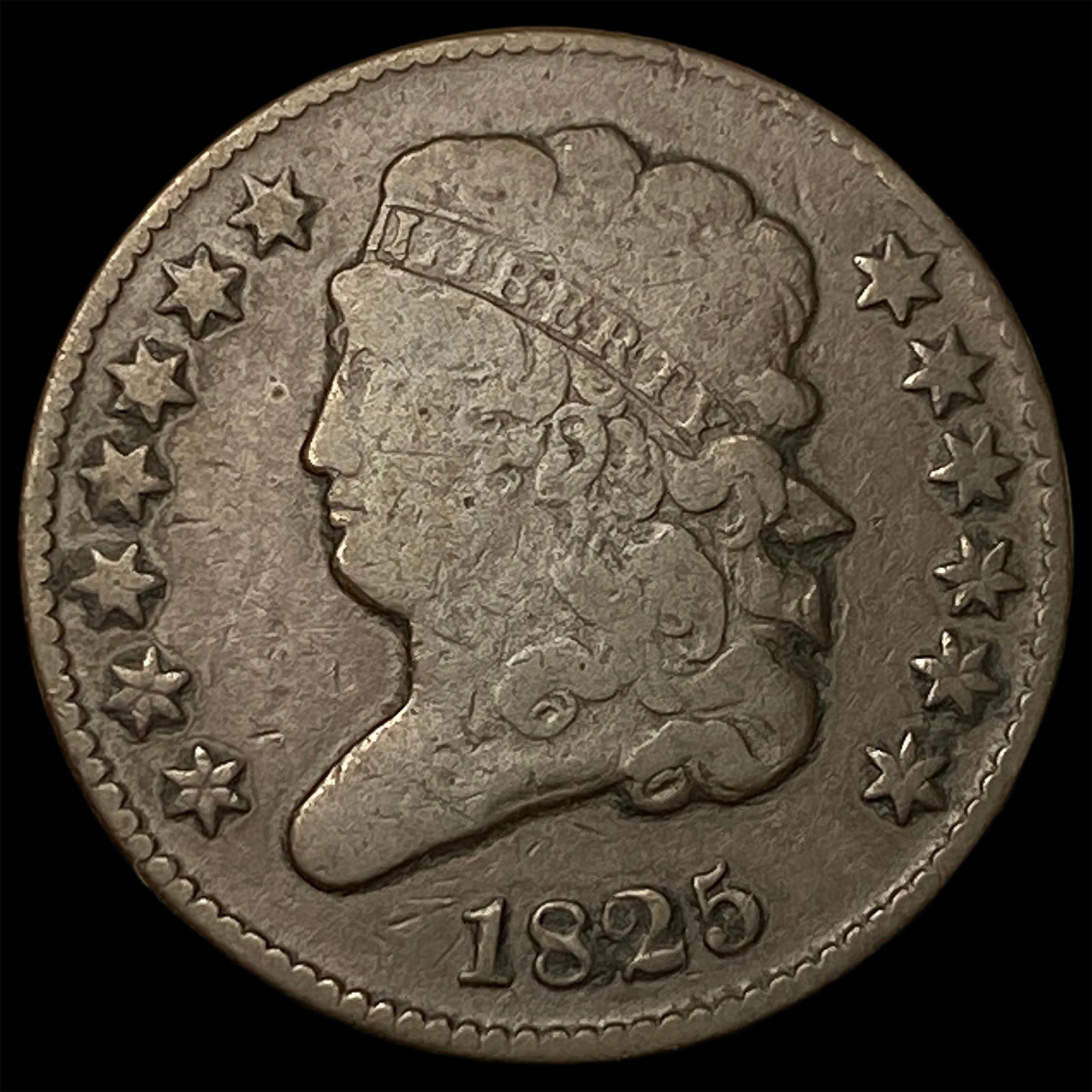 1825 Copper Half Cent LIGHTLY CIRCULATED (1 of 2)