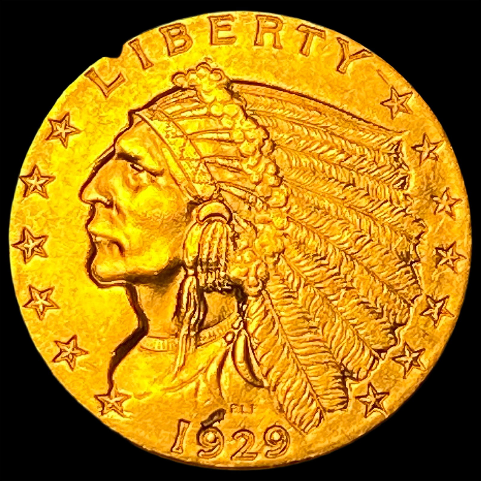 1929 Indian Head Gold $2.50 Quarter Eagle CLOSELY UNCIRCULATED: 1929 Indian Head Gold $2.50 Quarter Eagle CLOSELY UNCIRCULATED
