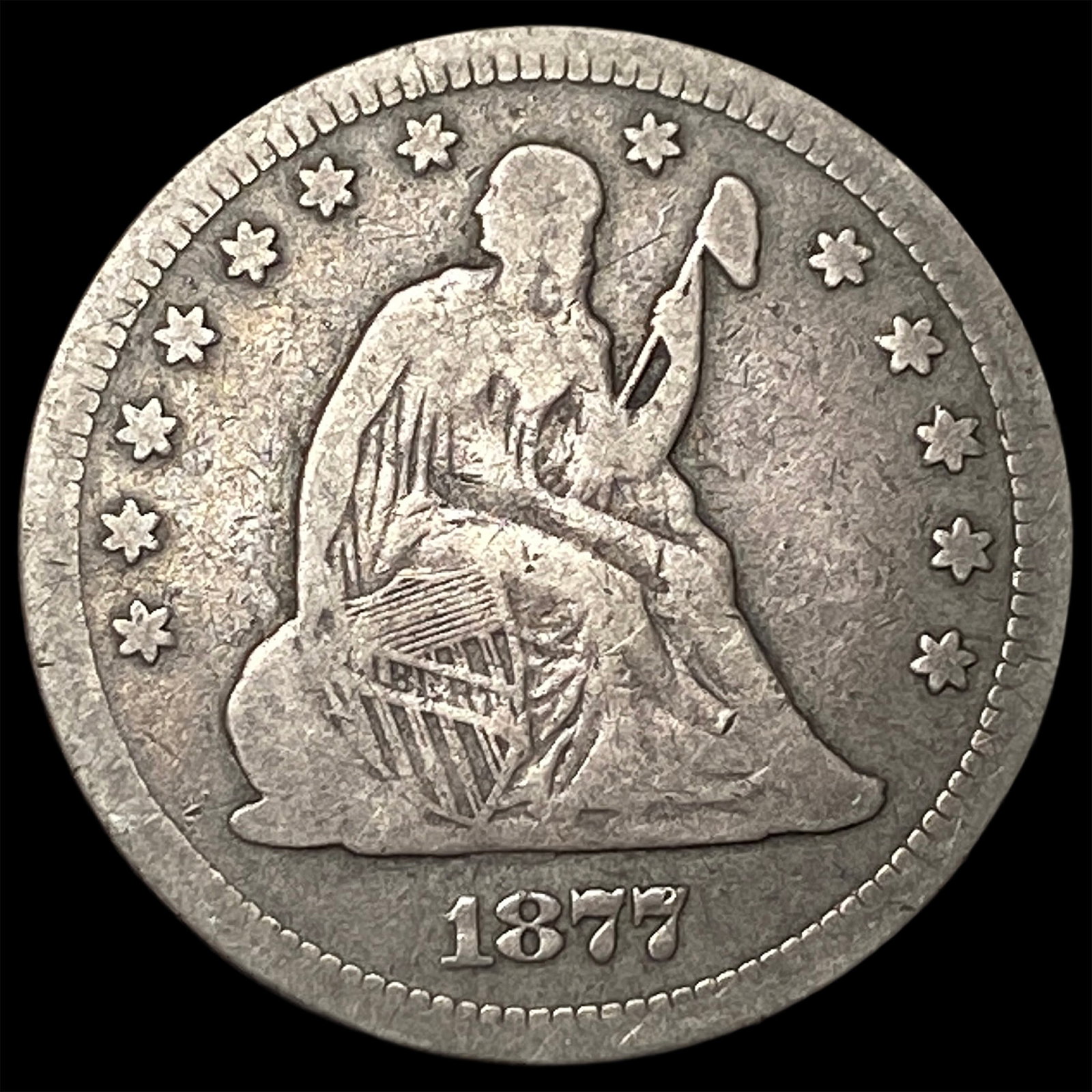 1877-S Silver Seated Liberty Quarter NICELY CIRCULATED: 1877-S Silver Seated Liberty Quarter NICELY CIRCULATED