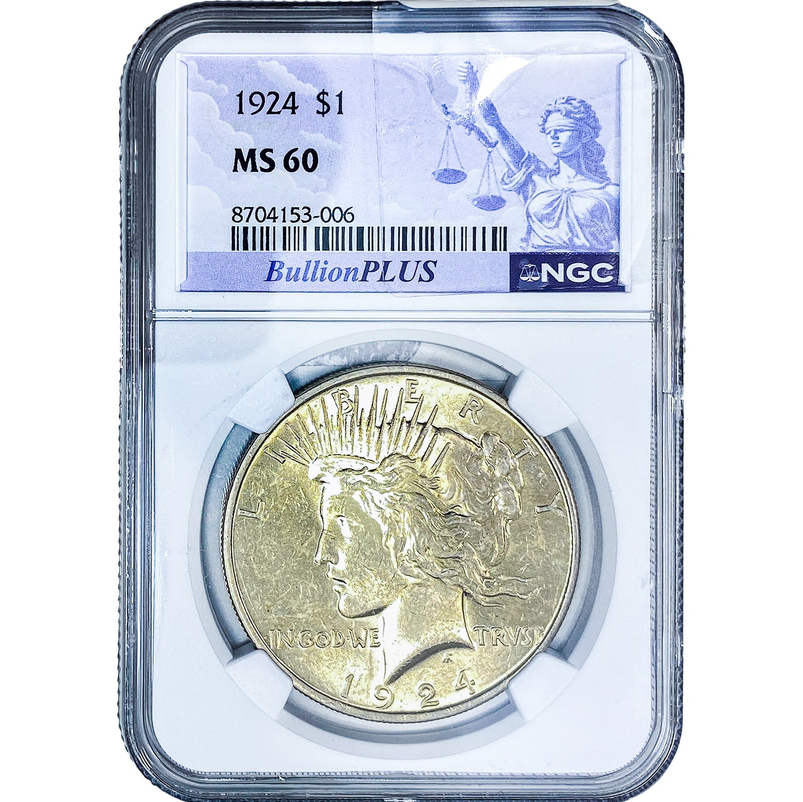 1924 Silver Peace Dollar NGC MS60: 1924 Silver Peace Dollar NGC MS60