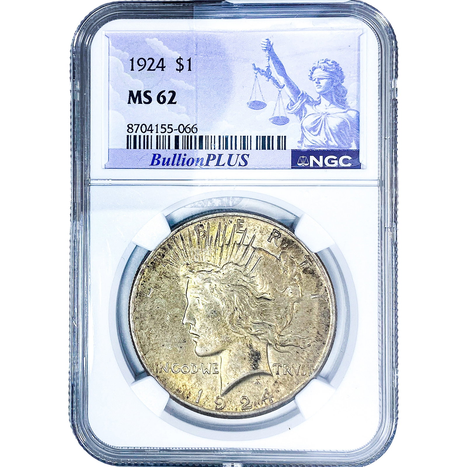 1924 Silver Peace Dollar NGC MS62: 1924 Silver Peace Dollar NGC MS62