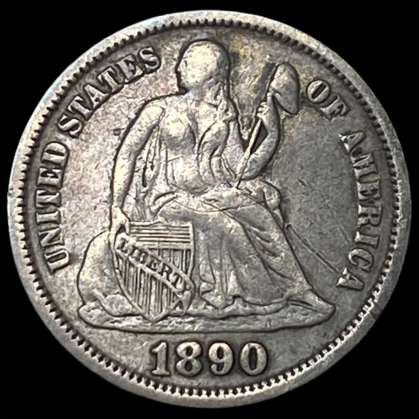 1890 Seated Liberty Dime NEARLY UNCIRCULATED: 1890 Seated Liberty Dime NEARLY UNCIRCULATED