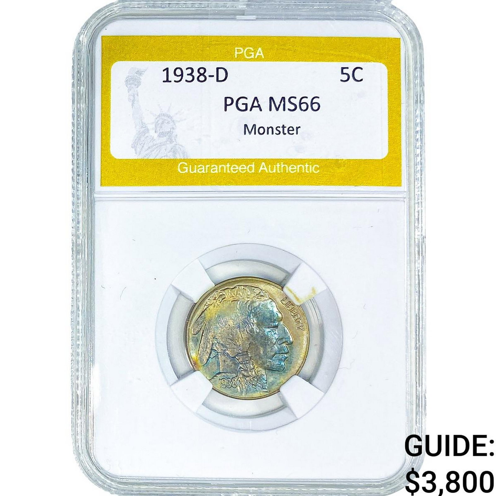 1938-D Buffalo Nickel PGA MS66 Monster: 1938-D Buffalo Nickel PGA MS66 Monster