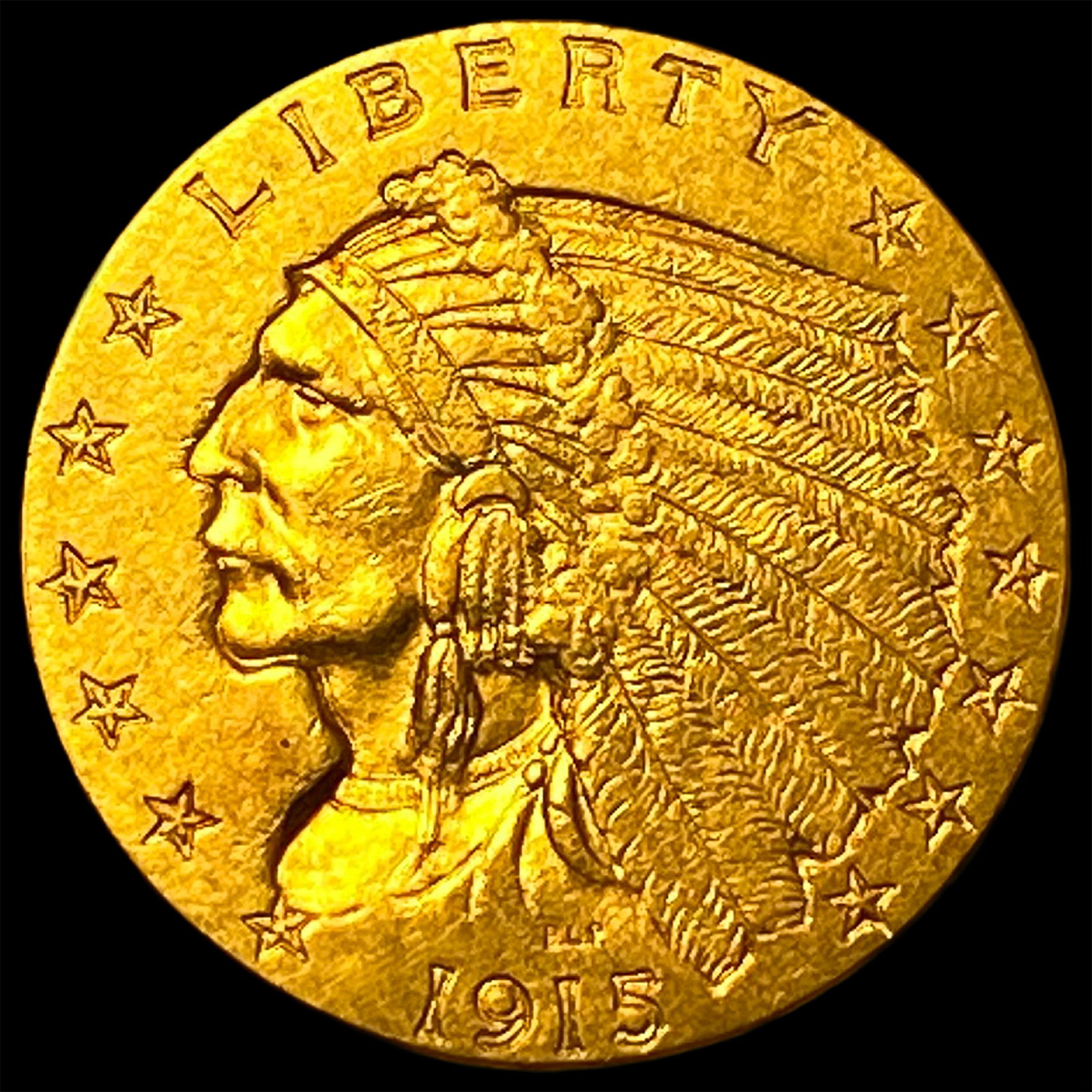 1915 Indian Head Gold $2.50 Quarter Eagle CLOSELY UNCIRCULATED: 1915 Indian Head Gold $2.50 Quarter Eagle CLOSELY UNCIRCULATED
