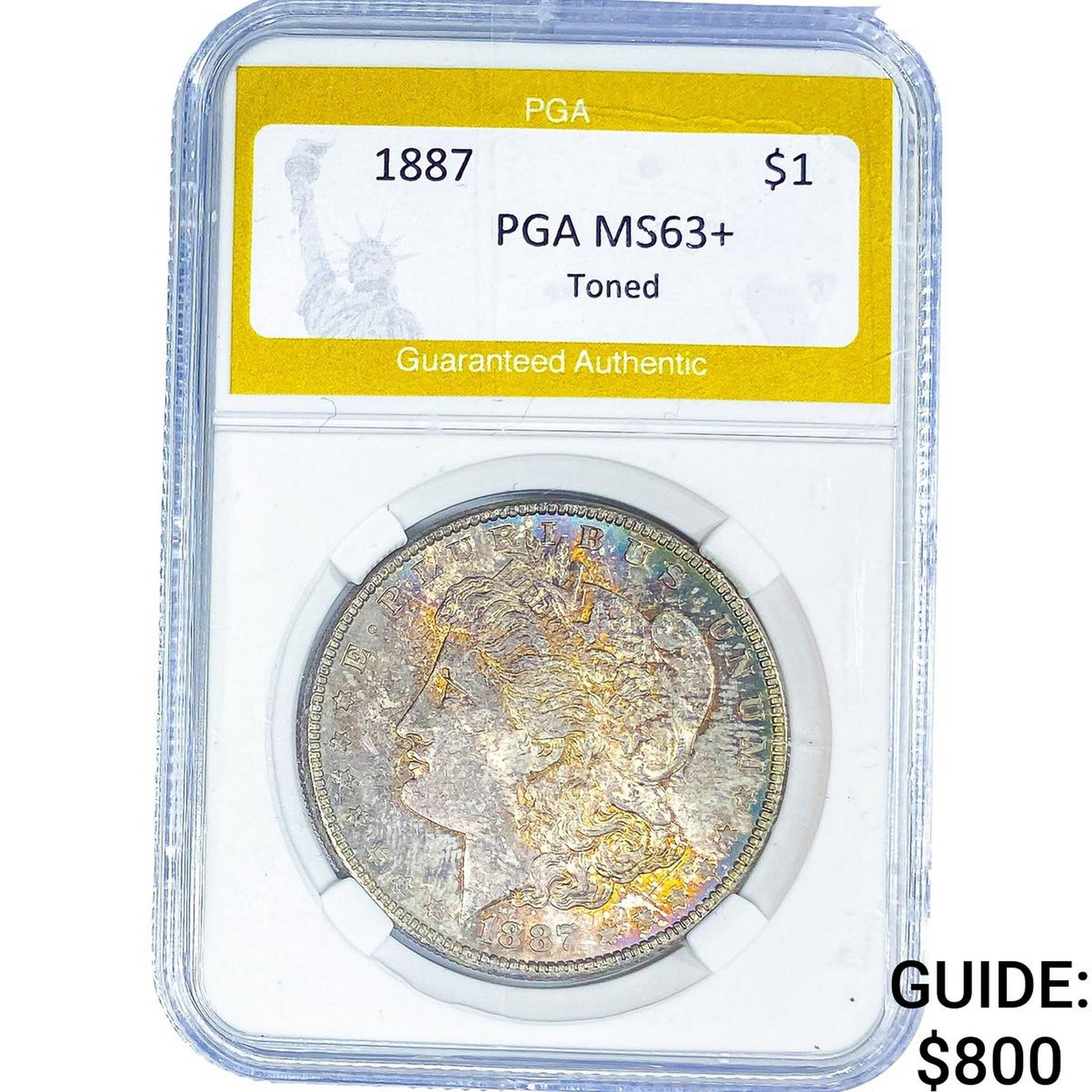 1887 Morgan Silver Dollar PGA MS63+ Toned: 1887 Morgan Silver Dollar PGA MS63+ Toned