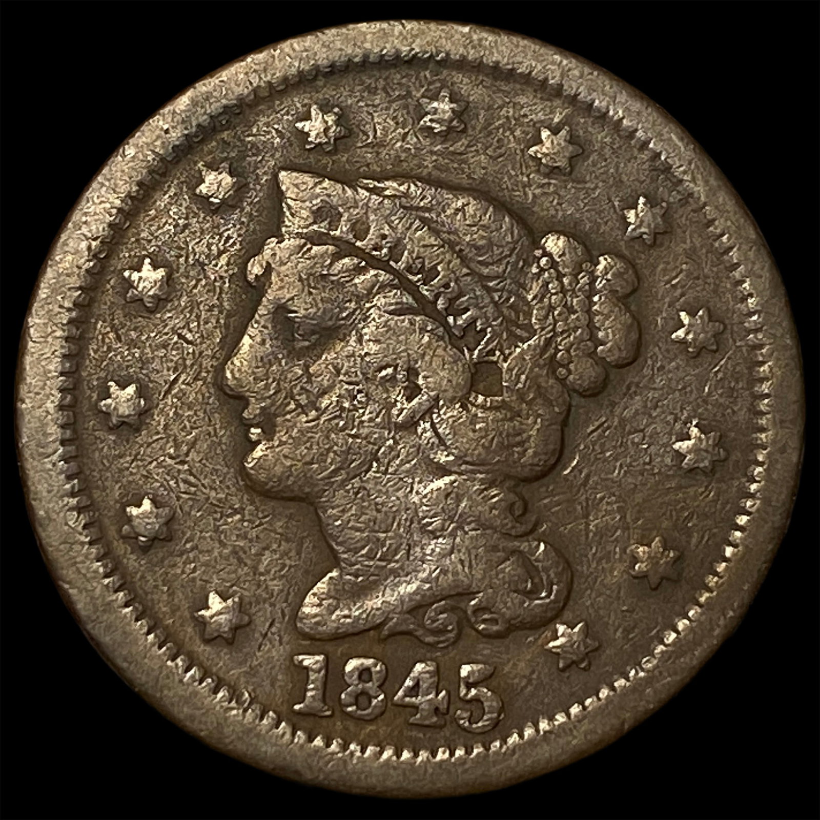 1845 Braided Hair Large Cent LIGHTLY CIRCULATED (1 of 2)