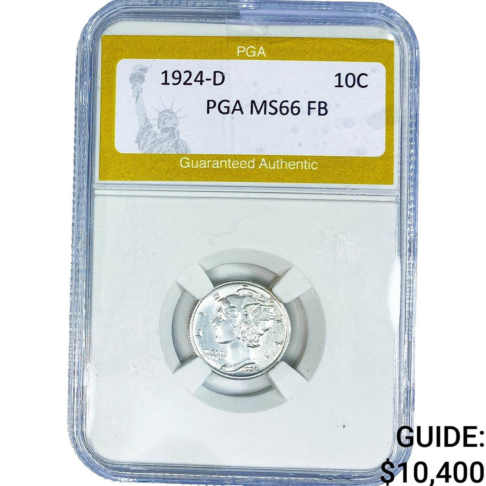 1924-D Mercury Silver Dime PGA MS66 FB: 1924-D Mercury Silver Dime PGA MS66 FB
