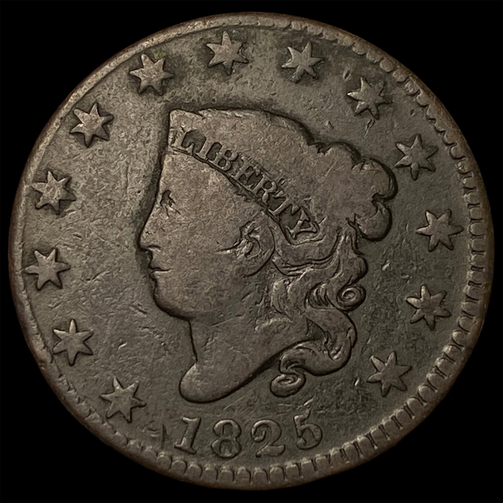 1825 Coronet Head Large Cent NICELY CIRCULATED: 1825 Coronet Head Large Cent NICELY CIRCULATED