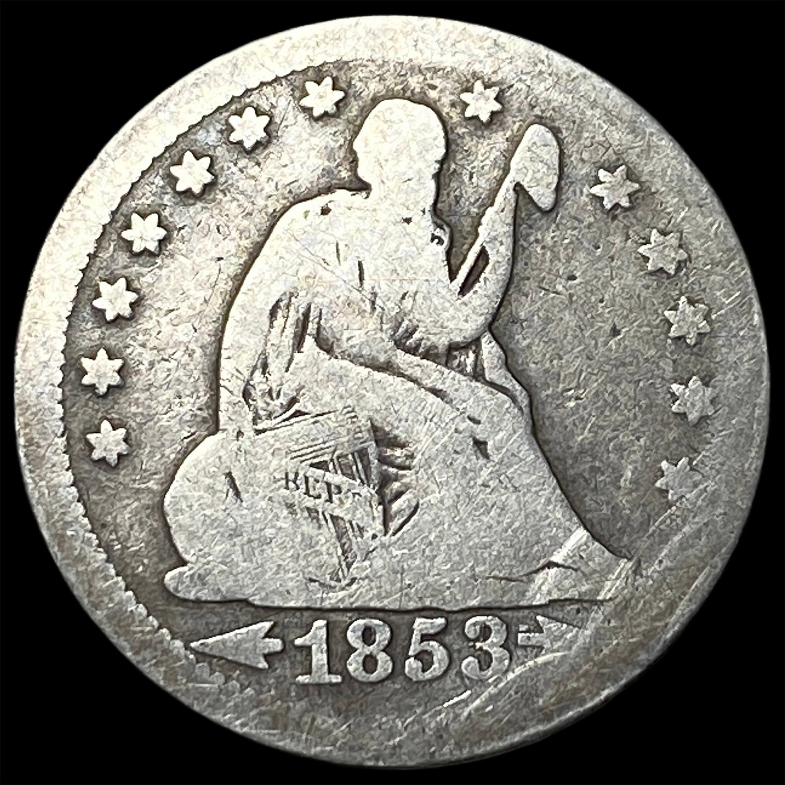 1853 Arrows Seated Liberty Silver Quarter NICELY CIRCULATED: 1853 Arrows Seated Liberty Silver Quarter NICELY CIRCULATED