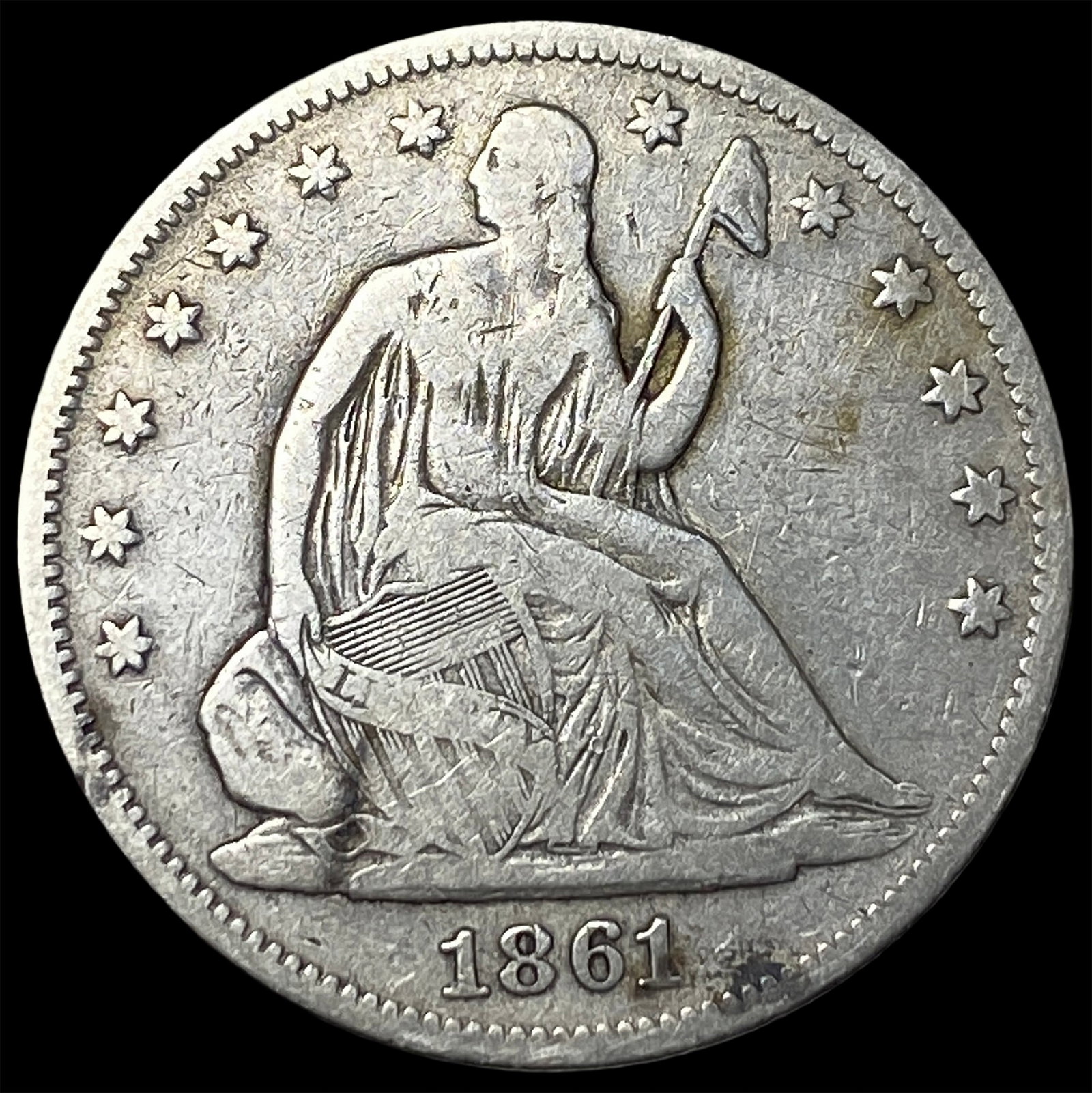 1861 Seated Liberty Half Dollar LIGHTLY CIRCULATED: 1861 Seated Liberty Half Dollar LIGHTLY CIRCULATED