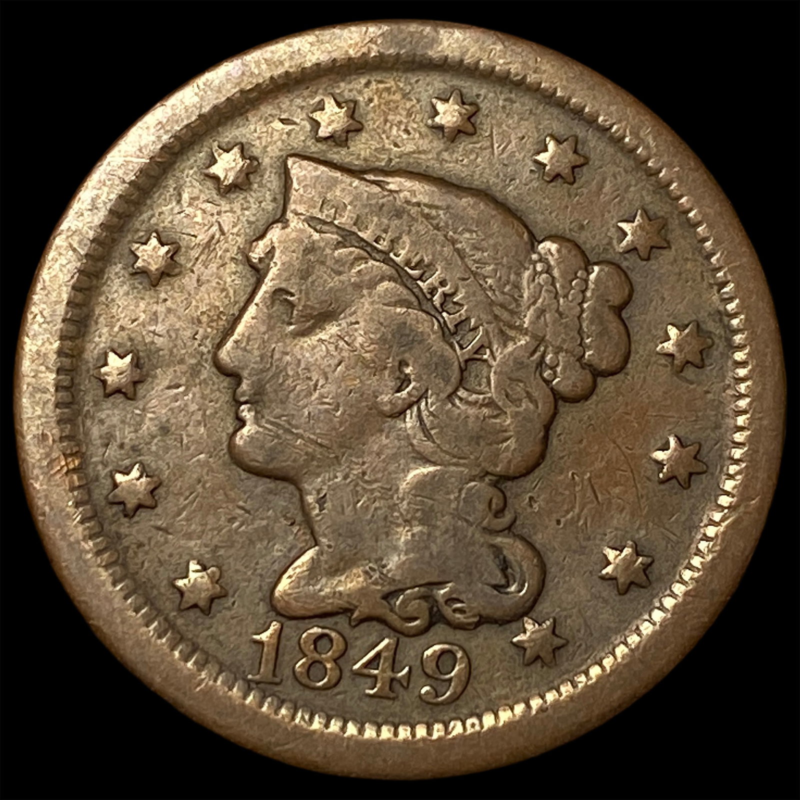 1849 Braided Hair Large Cent LIGHTLY CIRCULATED: 1849 Braided Hair Large Cent LIGHTLY CIRCULATED