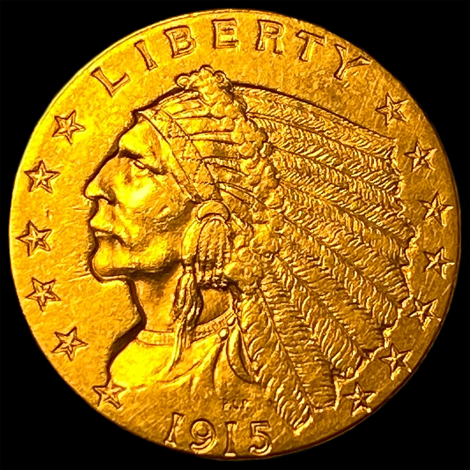 1915 Indian Head Gold $2.50 Quarter Eagle CLOSELY UNCIRCULATED: 1915 Indian Head Gold $2.50 Quarter Eagle CLOSELY UNCIRCULATED