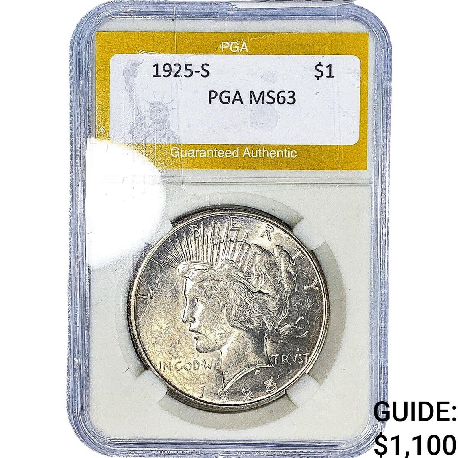 1925-S Silver Peace Dollar PGA MS63: 1925-S Silver Peace Dollar PGA MS63