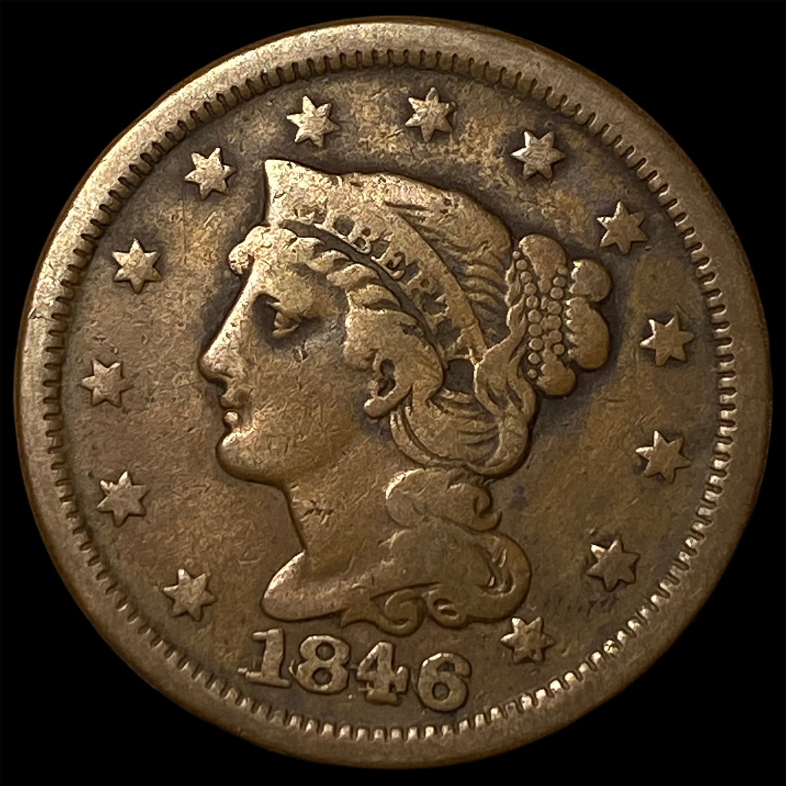 1846 Braided Hair Large Cent LIGHTLY CIRCULATED: 1846 Braided Hair Large Cent LIGHTLY CIRCULATED