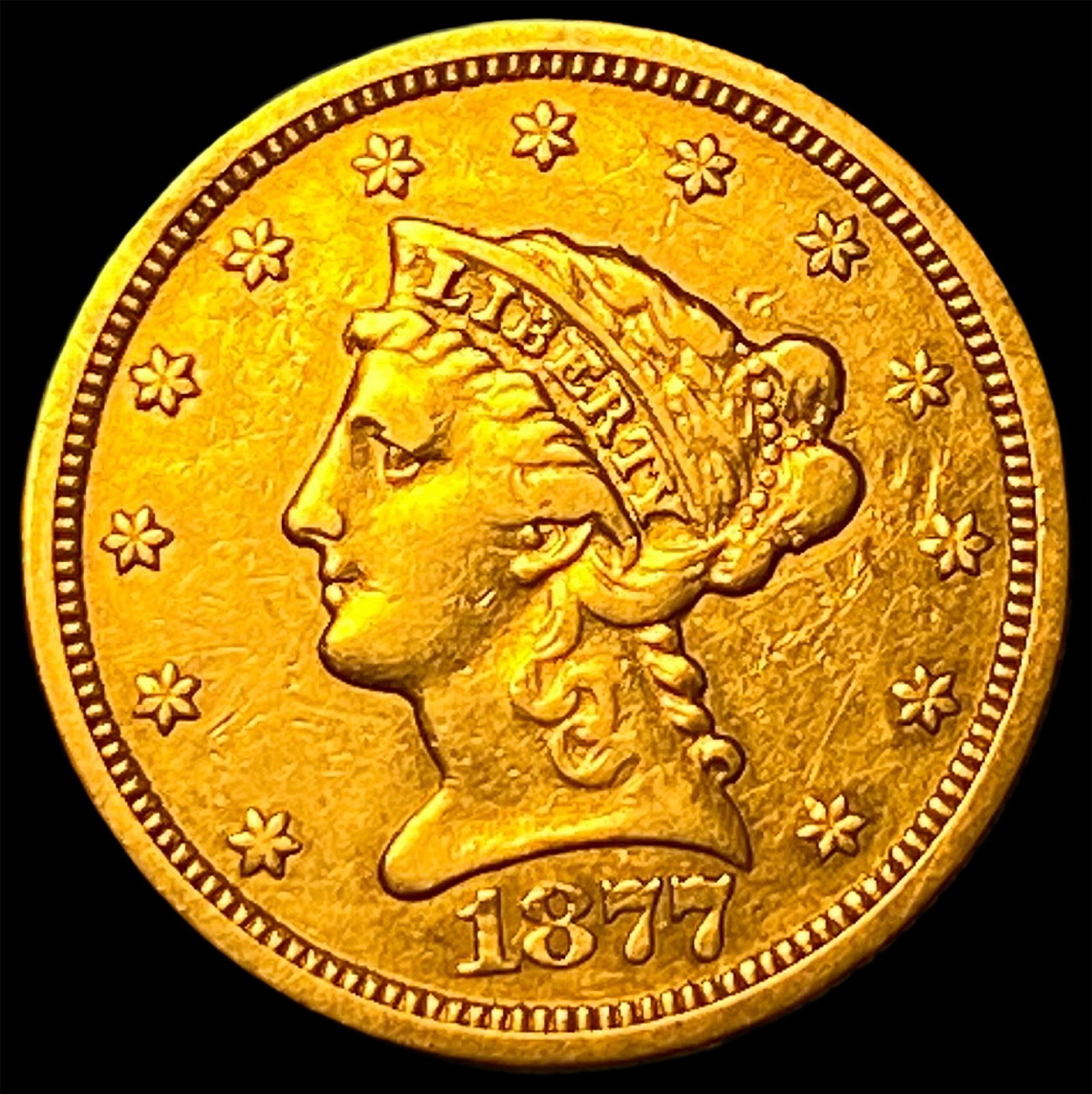 1877 Gold $2.50 Liberty Head Quarter Eagle NEARLY UNCIRCULATED: 1877 Gold $2.50 Liberty Head Quarter Eagle NEARLY UNCIRCULATED
