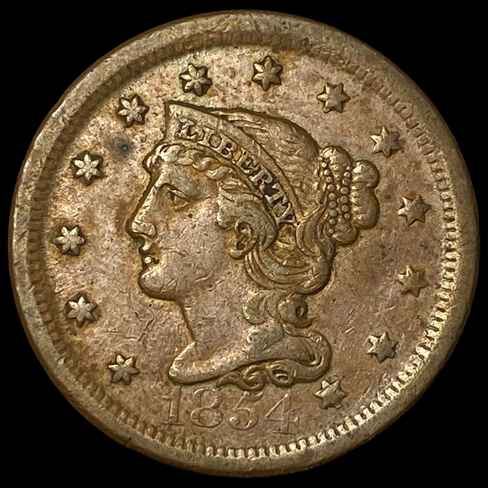 1854 Braided Hair Large Cent NEARLY UNCIRCULATED: 1854 Braided Hair Large Cent NEARLY UNCIRCULATED