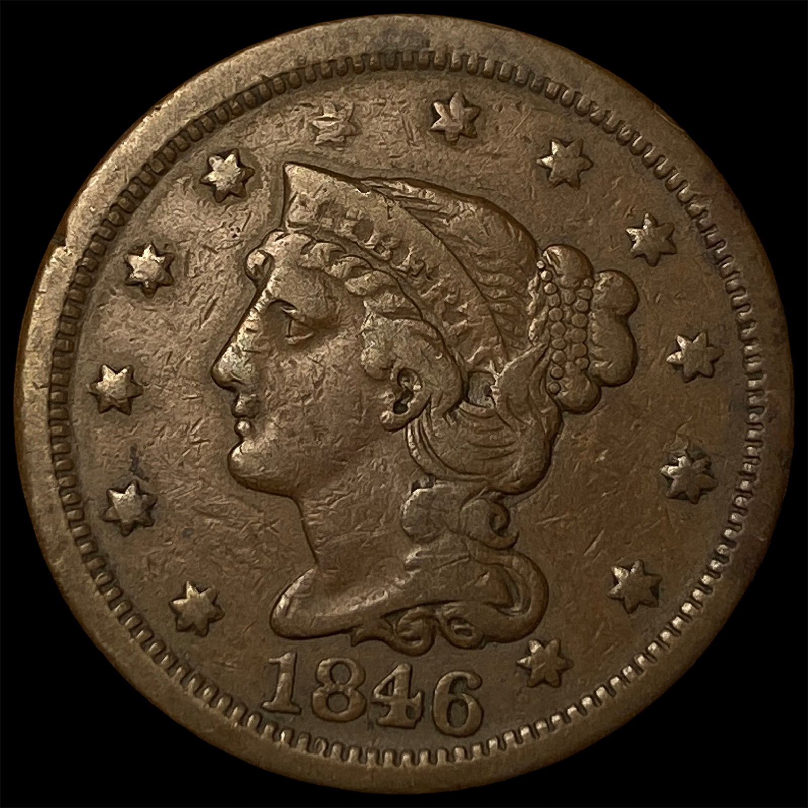1846 Braided Hair Large Cent LIGHTLY CIRCULATED: 1846 Braided Hair Large Cent LIGHTLY CIRCULATED