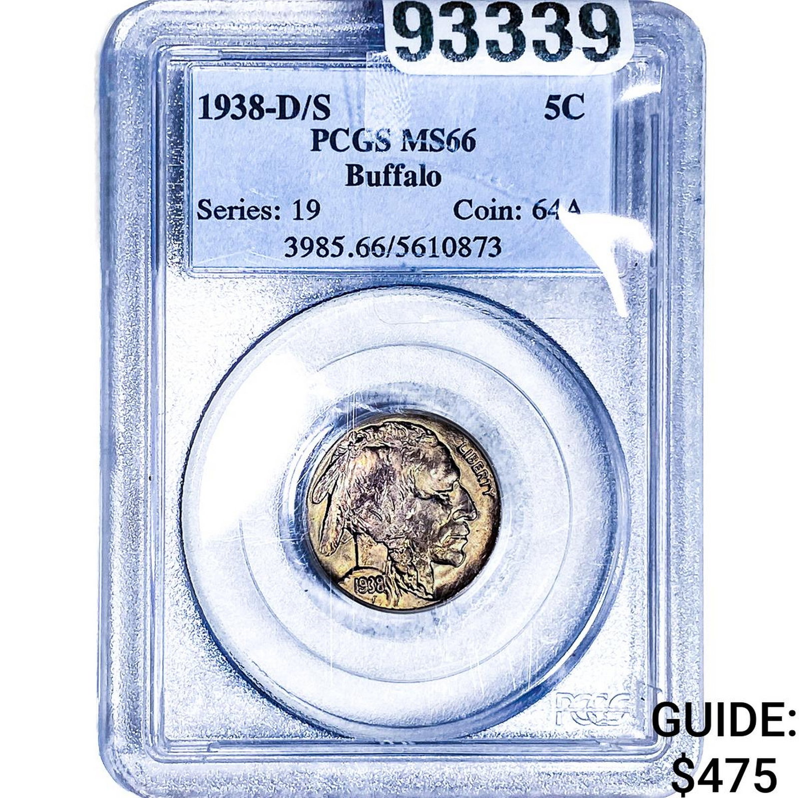 1938-D/S Buffalo Nickel PCGS MS66: 1938-D/S Buffalo Nickel PCGS MS66