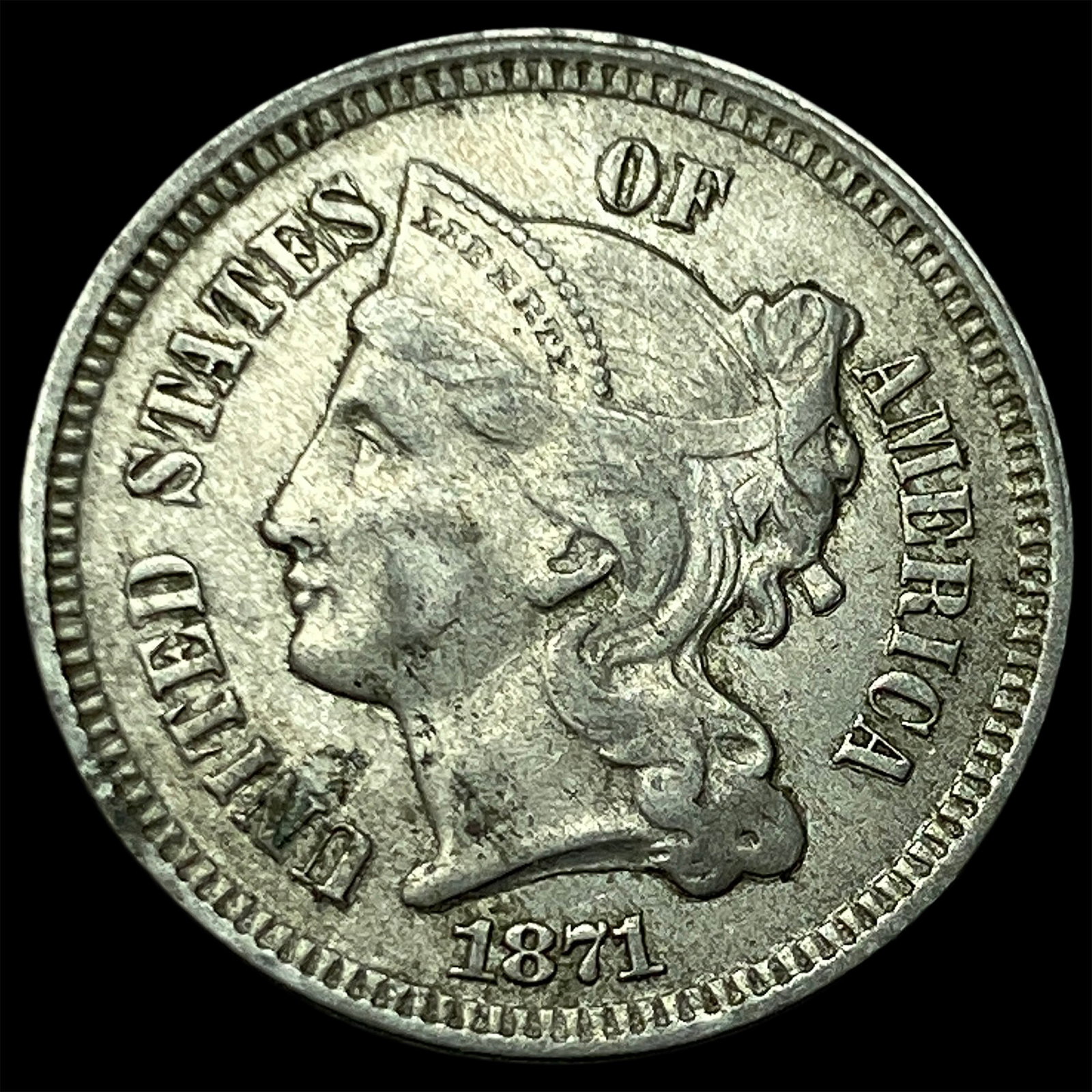1871 Nickel Three-Cent Piece NEARLY UNCIRCULATED (1 of 2)