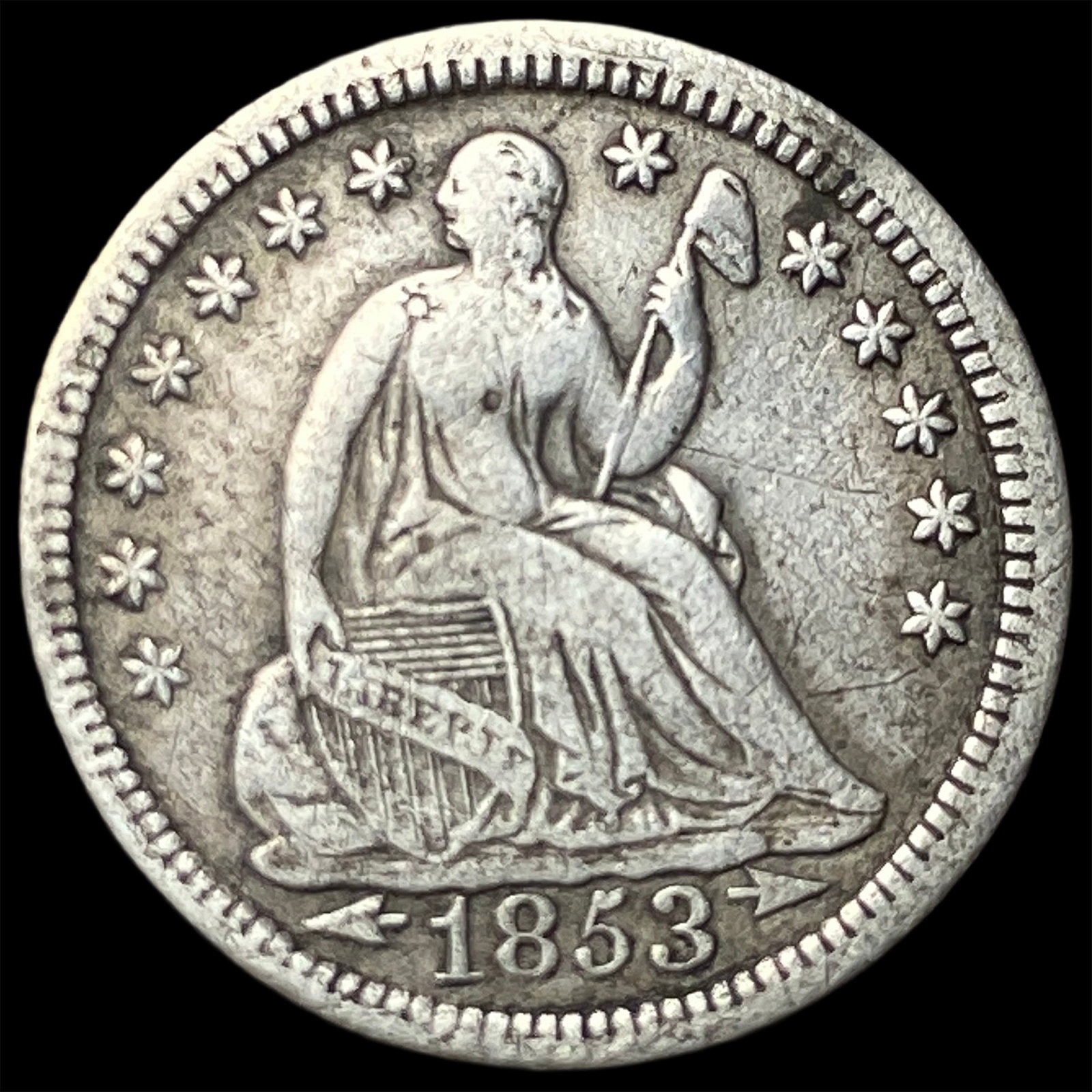 1853 Arrows Seated Liberty Half Dime NEARLY UNCIRCULATED: 1853 Arrows Seated Liberty Half Dime NEARLY UNCIRCULATED