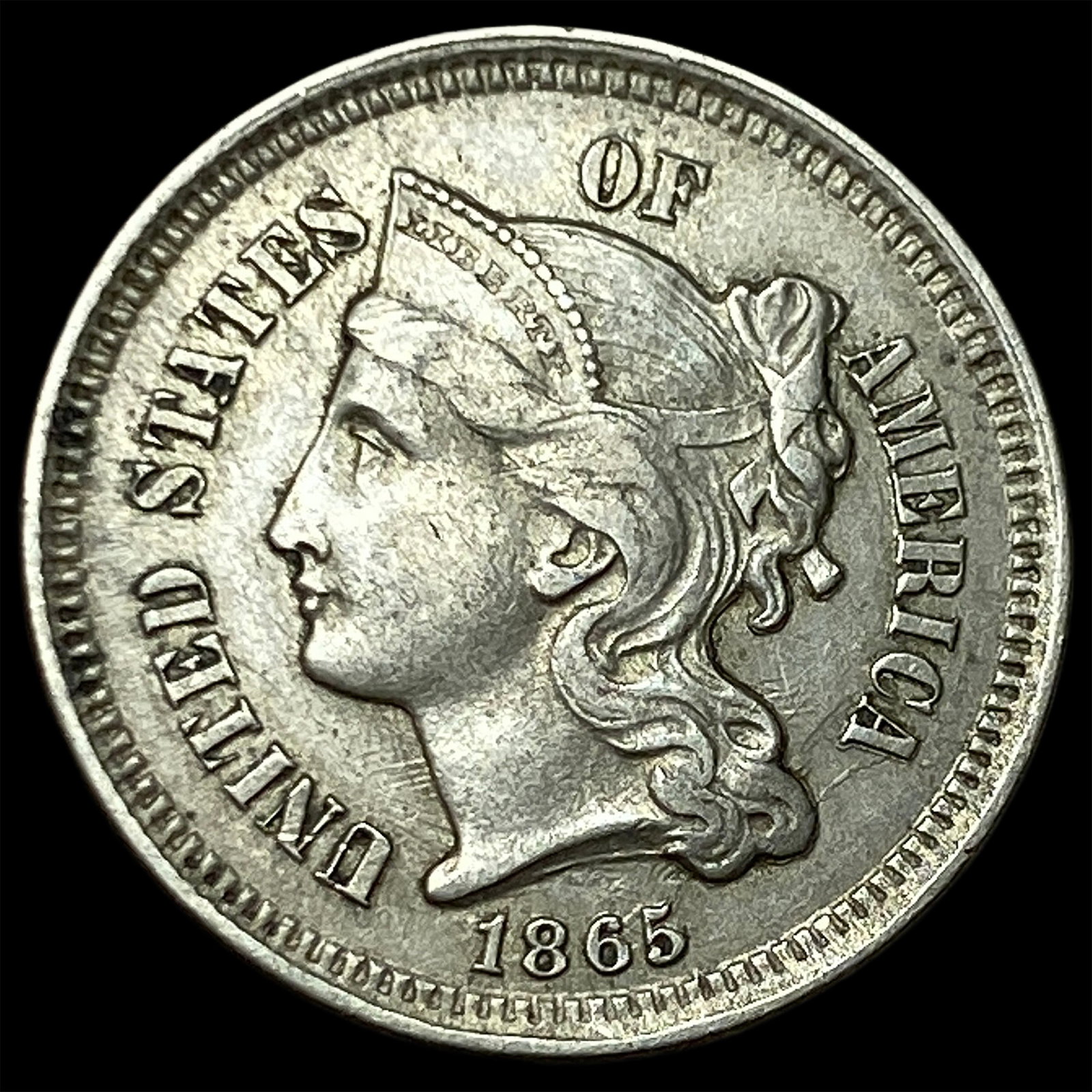 1865 Nickel Three-Cent Piece CLOSELY UNCIRCULATED: 1865 Nickel Three-Cent Piece CLOSELY UNCIRCULATED