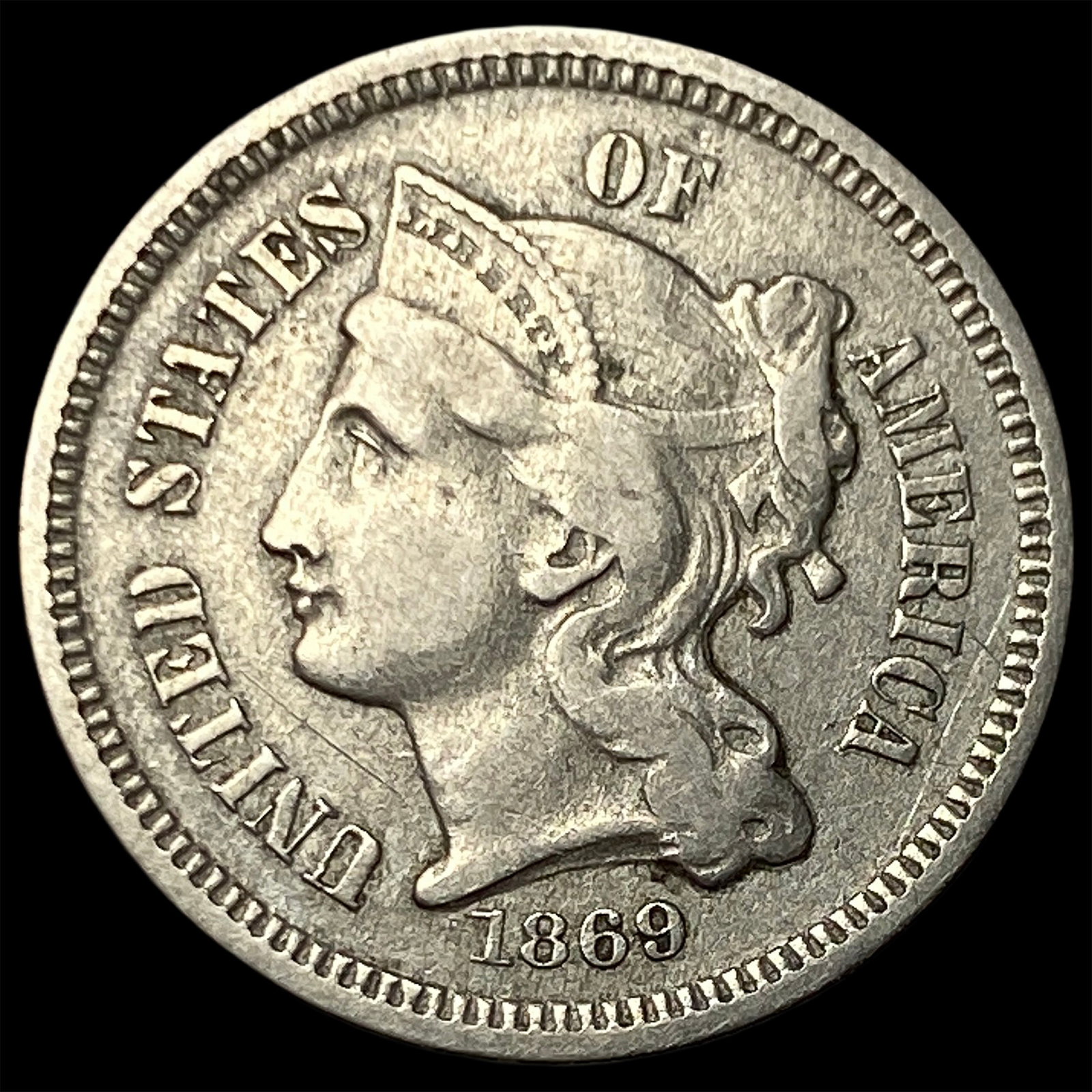 1869 Nickel Three-Cent Piece CLOSELY UNCIRCULATED (1 of 2)