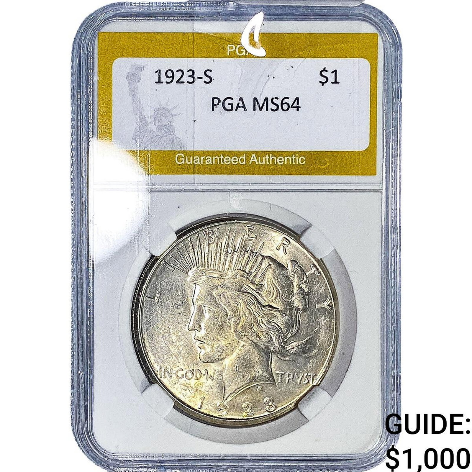 1923-S Silver Peace Dollar PGA MS64: 1923-S Silver Peace Dollar PGA MS64