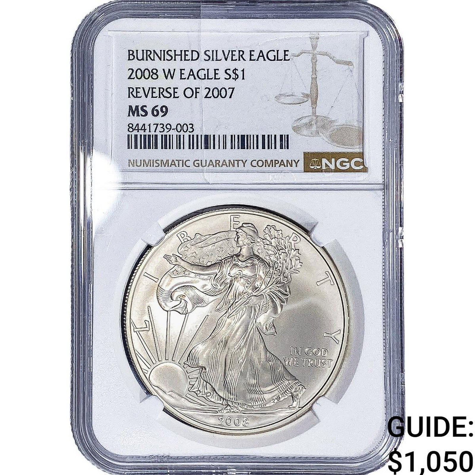 2008-W Rev of 2007 Silver Eagle NGC MS69: 2008-W Rev of 2007 Silver Eagle NGC MS69