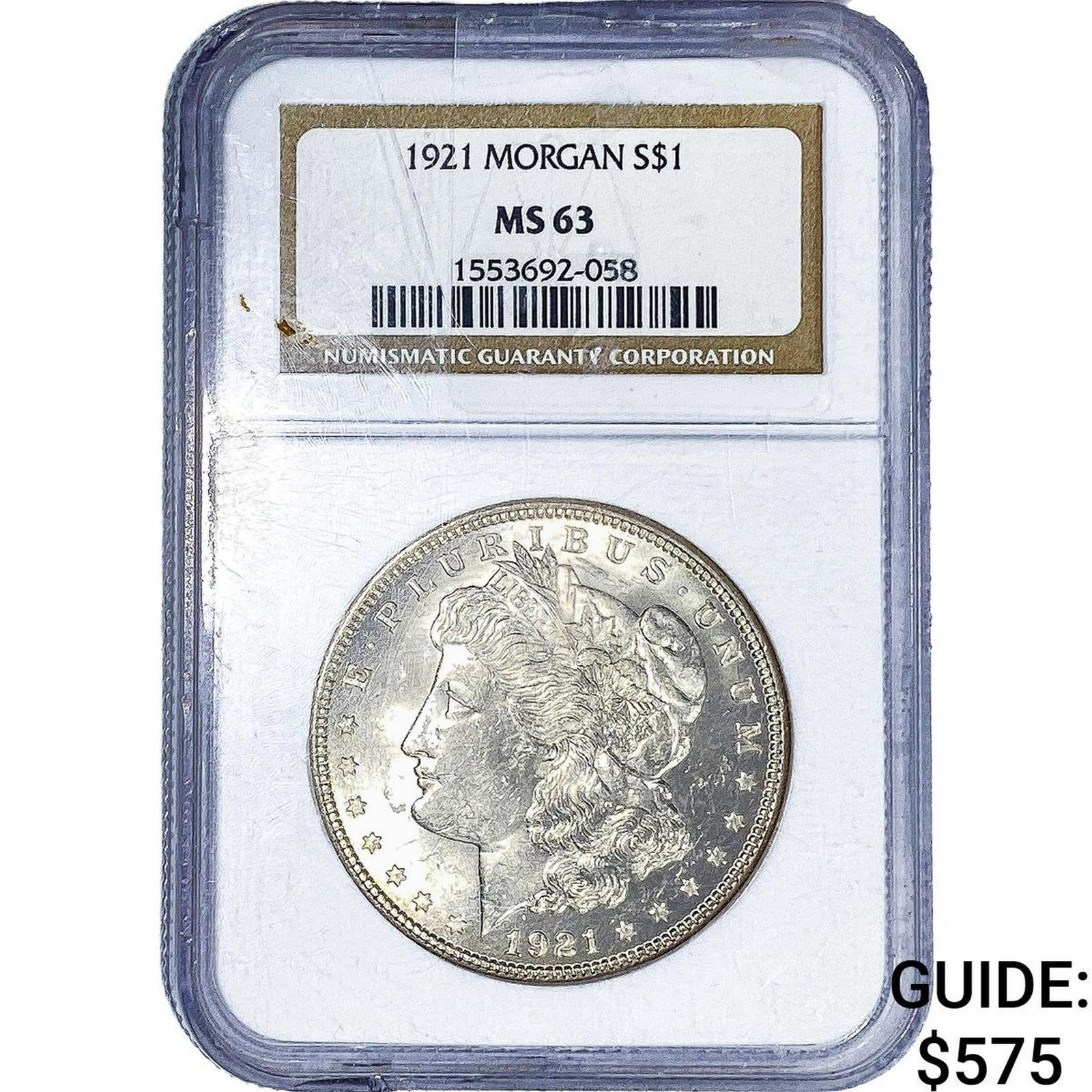 1921 Morgan Silver Dollar NGC MS63: 1921 Morgan Silver Dollar NGC MS63