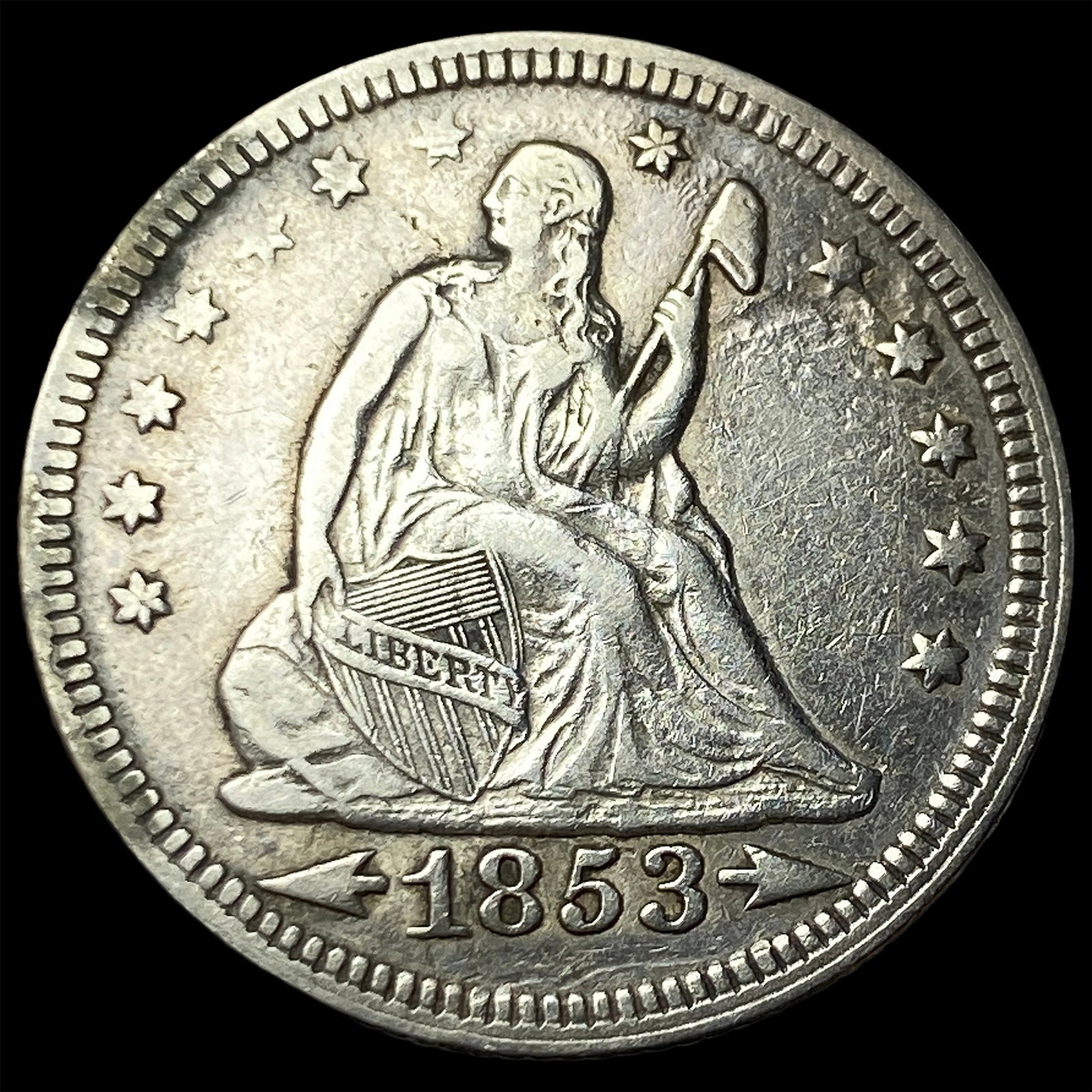 1853 Arrows Seated Liberty Quarter NEARLY UNCIRCULATED: 1853 Arrows Seated Liberty Quarter NEARLY UNCIRCULATED