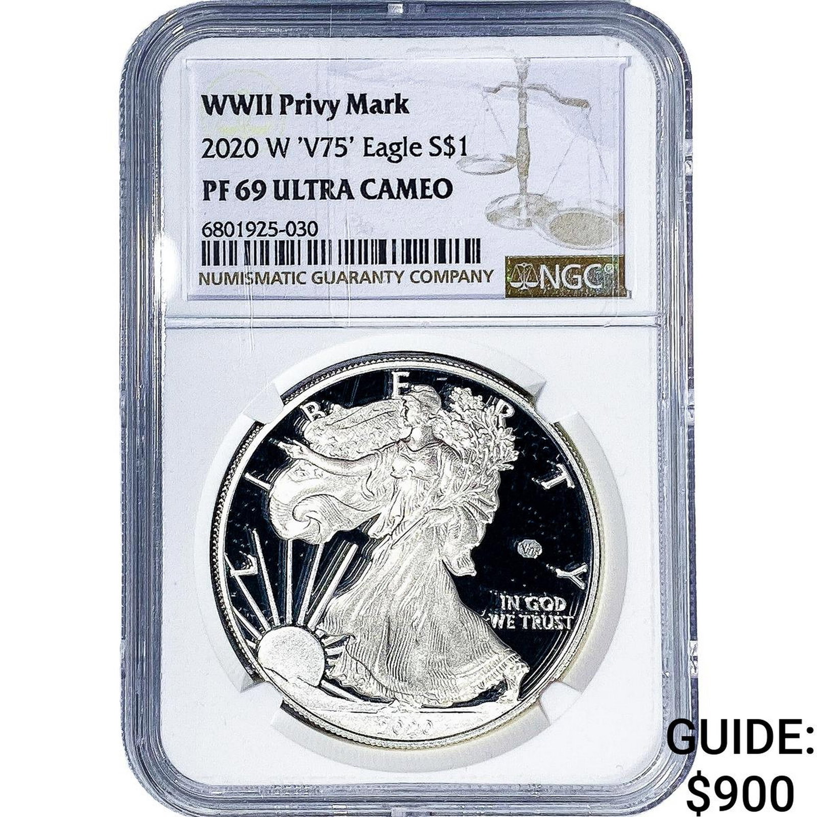 2020-W 'V75' Silver Eagle NGC PF69 WWII Pricy Mark: 2020-W 'V75' Silver Eagle NGC PF69 WWII Pricy Mark