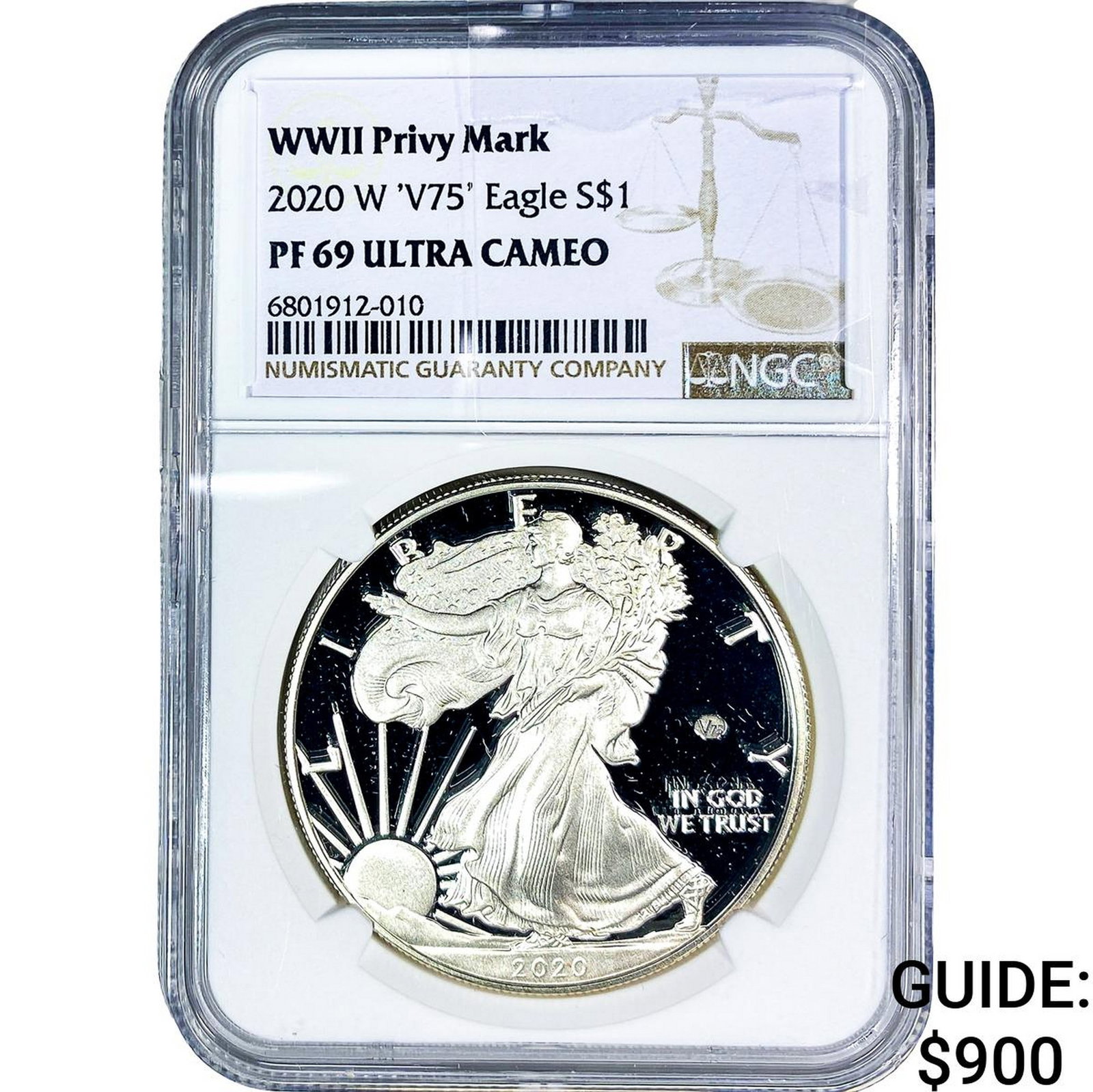 2020-W 'V75' Silver Eagle NGC PF69 WWII Privy Mark (1 of 2)