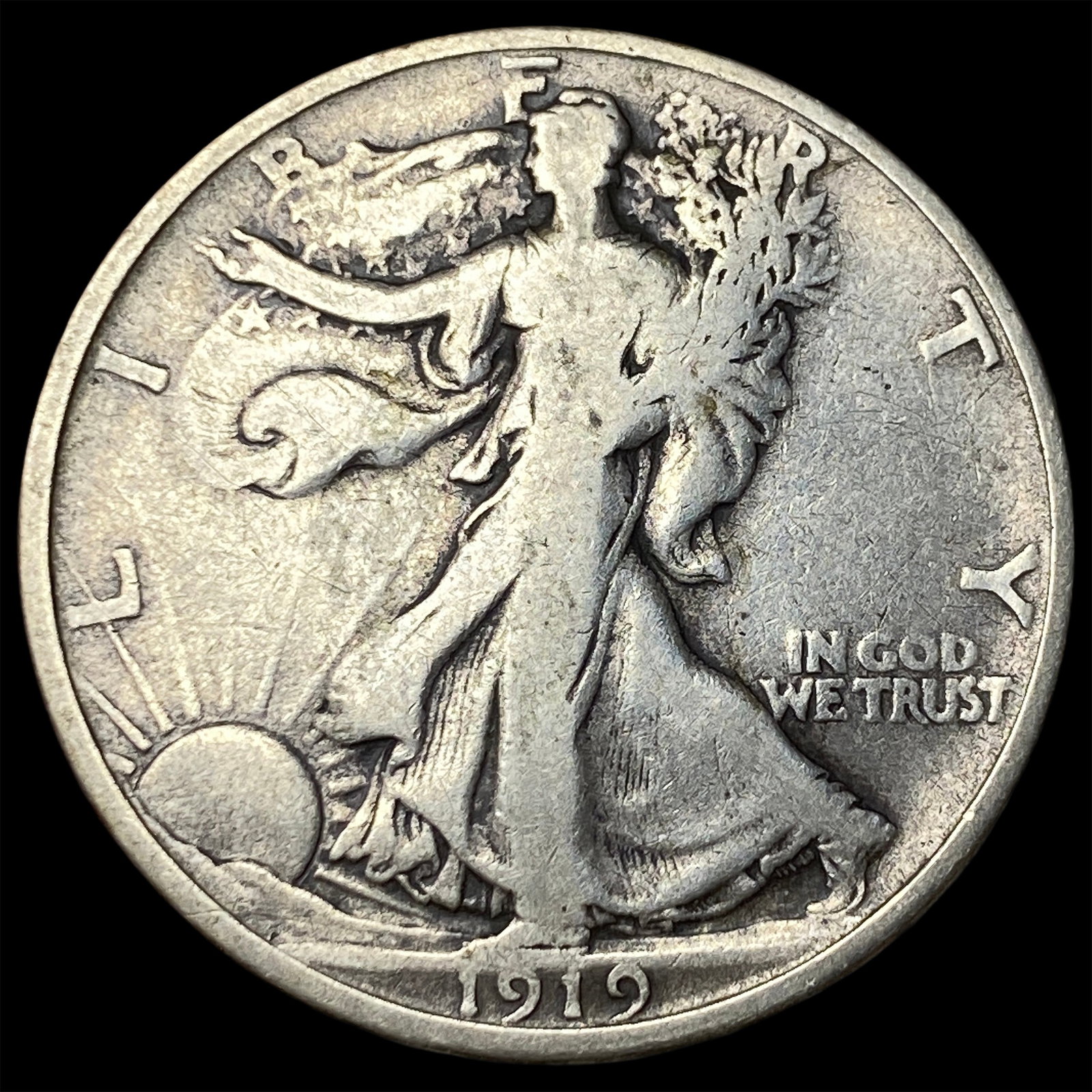 1919-D Silver Walking Liberty Half Dollar NICELY CIRCULATED (1 of 2)