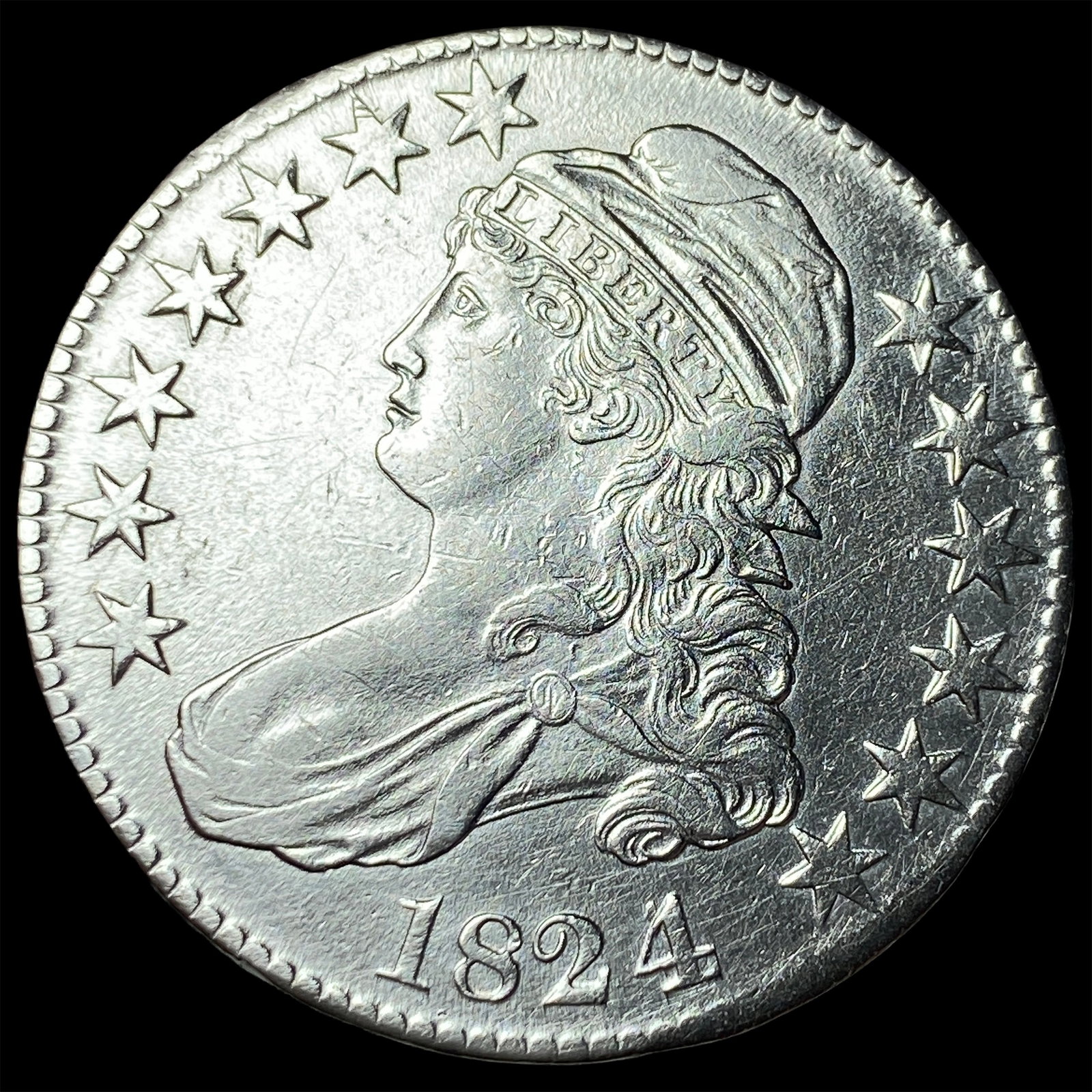 1824 Capped Bust Half Dollar CLOSELY UNCIRCULATED: 1824 Capped Bust Half Dollar CLOSELY UNCIRCULATED