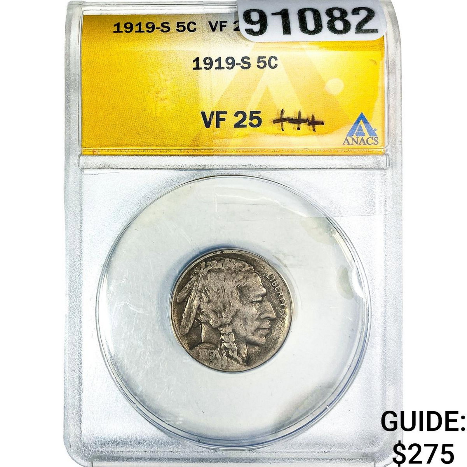 1919-S Buffalo Nickel ANACS VF25: 1919-S Buffalo Nickel ANACS VF25