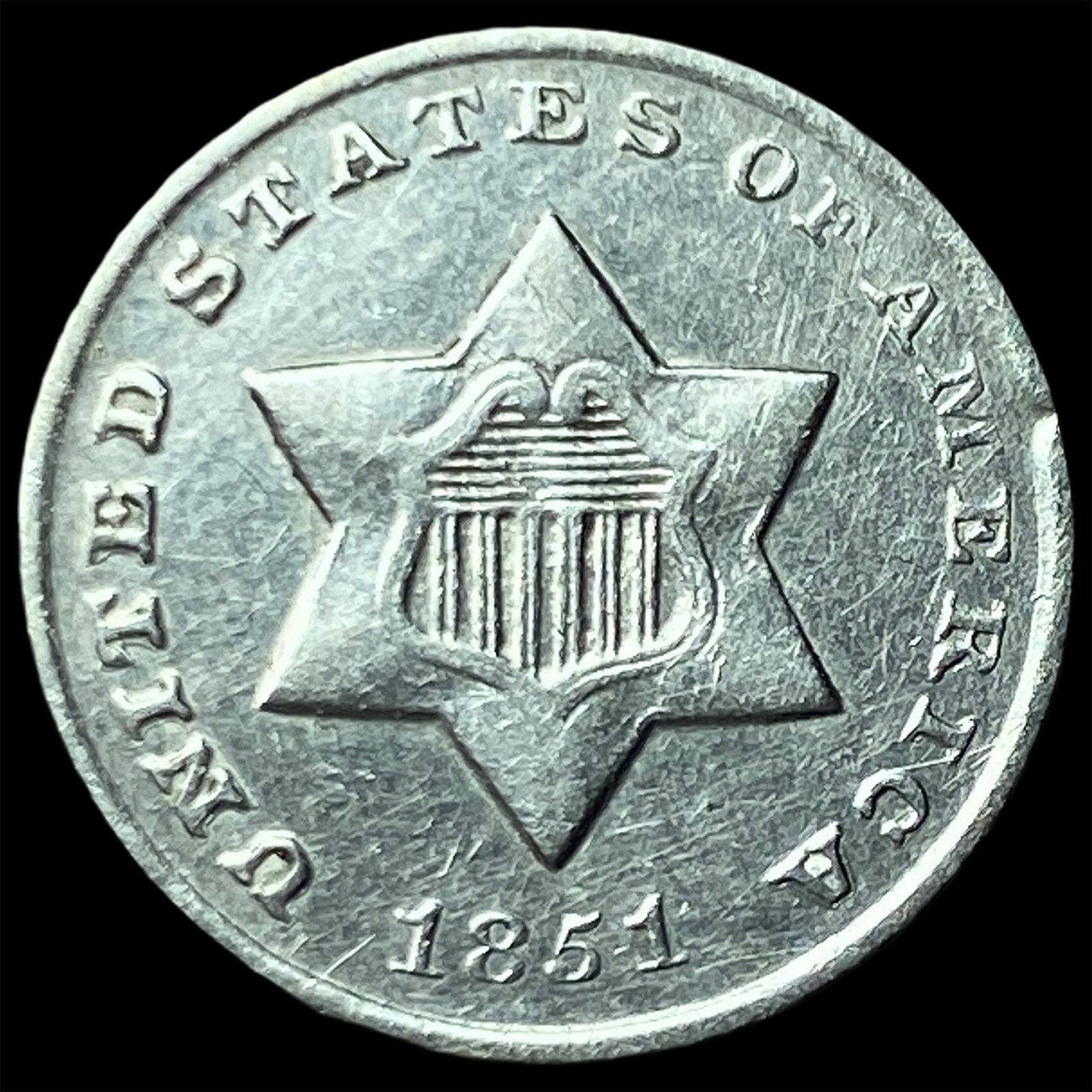 1851-O Silver Three-Cent Piece NEARLY UNCIRCULATED: 1851-O Silver Three-Cent Piece NEARLY UNCIRCULATED