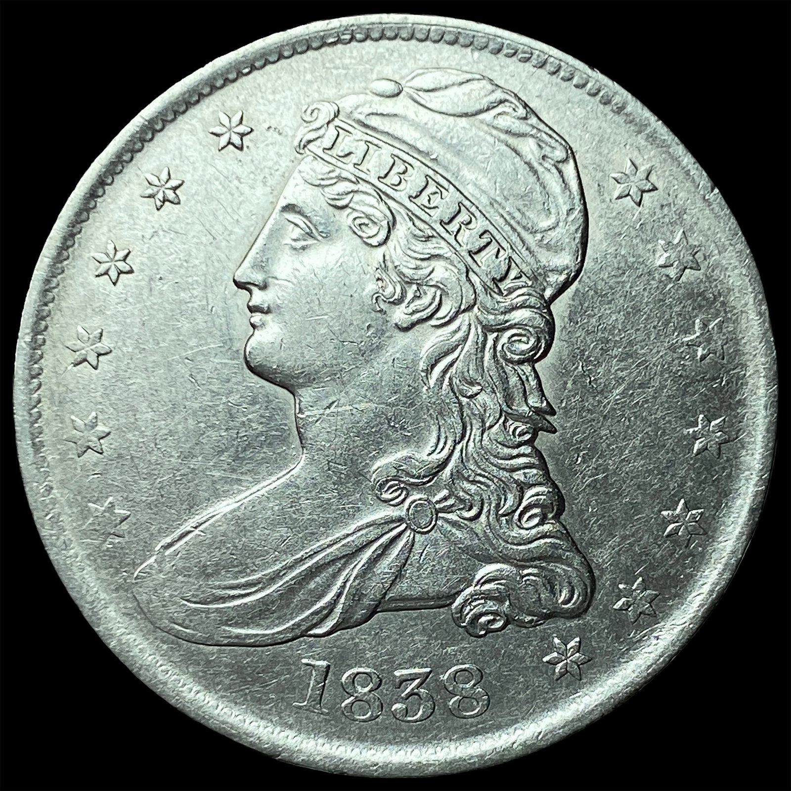 1838 Capped Bust Half Dollar CLOSELY UNCIRCULATED: 1838 Capped Bust Half Dollar CLOSELY UNCIRCULATED