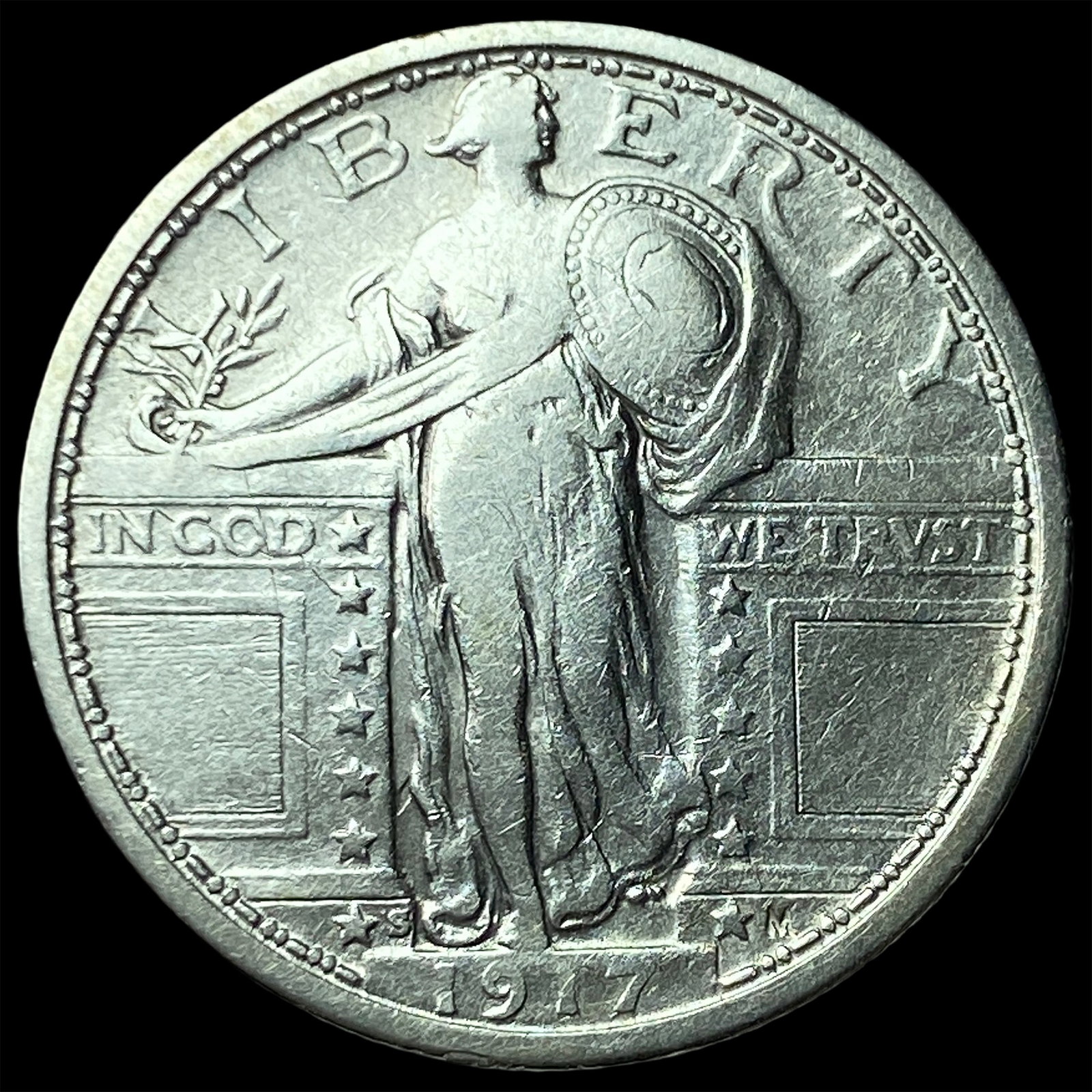 1917-S Type 1 Silver Standing Liberty Quarter LIGHTLY CIRCULATED: 1917-S Type 1 Silver Standing Liberty Quarter LIGHTLY CIRCULATED