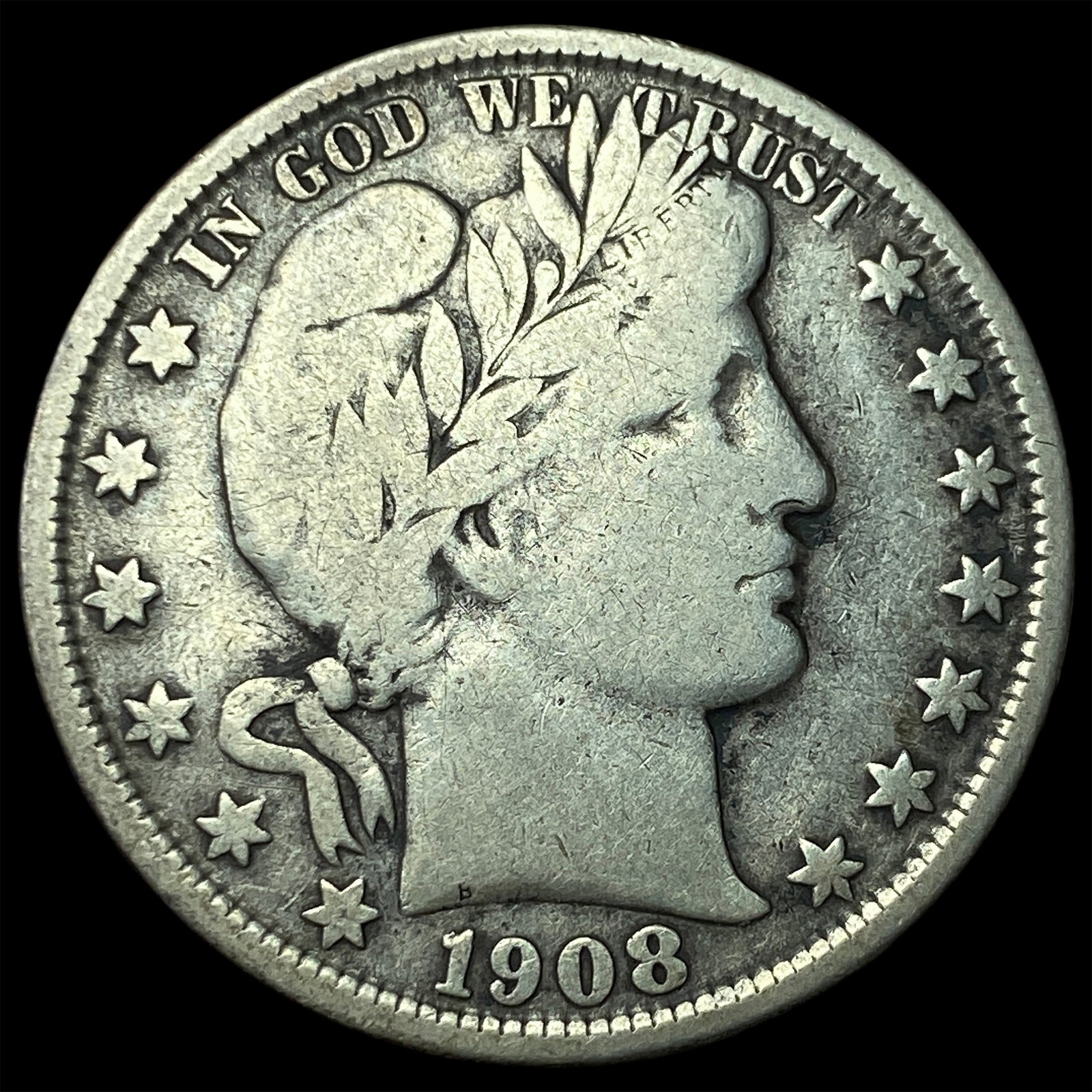1908-O Silver Barber Half Dollar LIGHTLY CIRCULATED: 1908-O Silver Barber Half Dollar LIGHTLY CIRCULATED